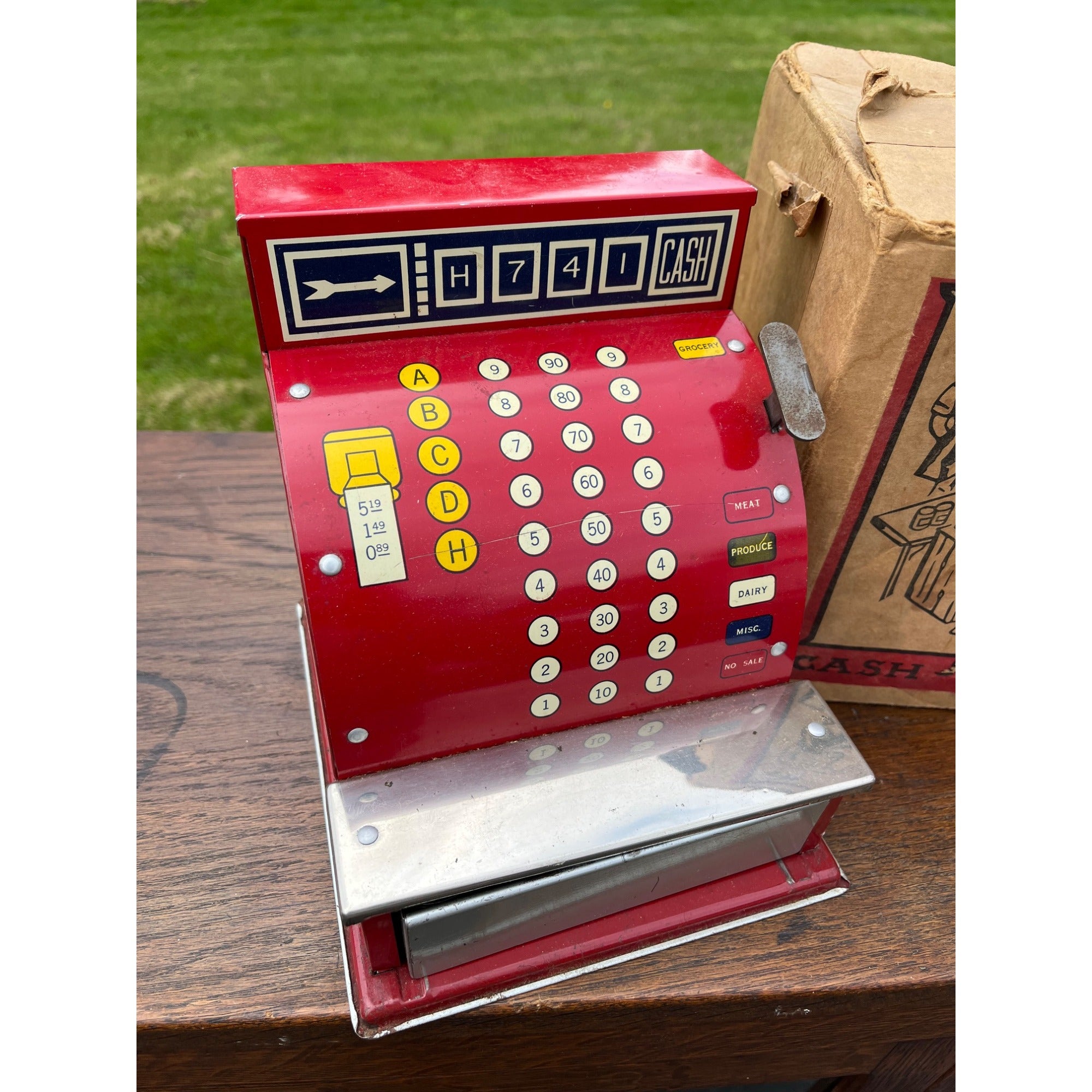 Vintage Junior Merchant Toy Register w/ Original Box & Play Currency