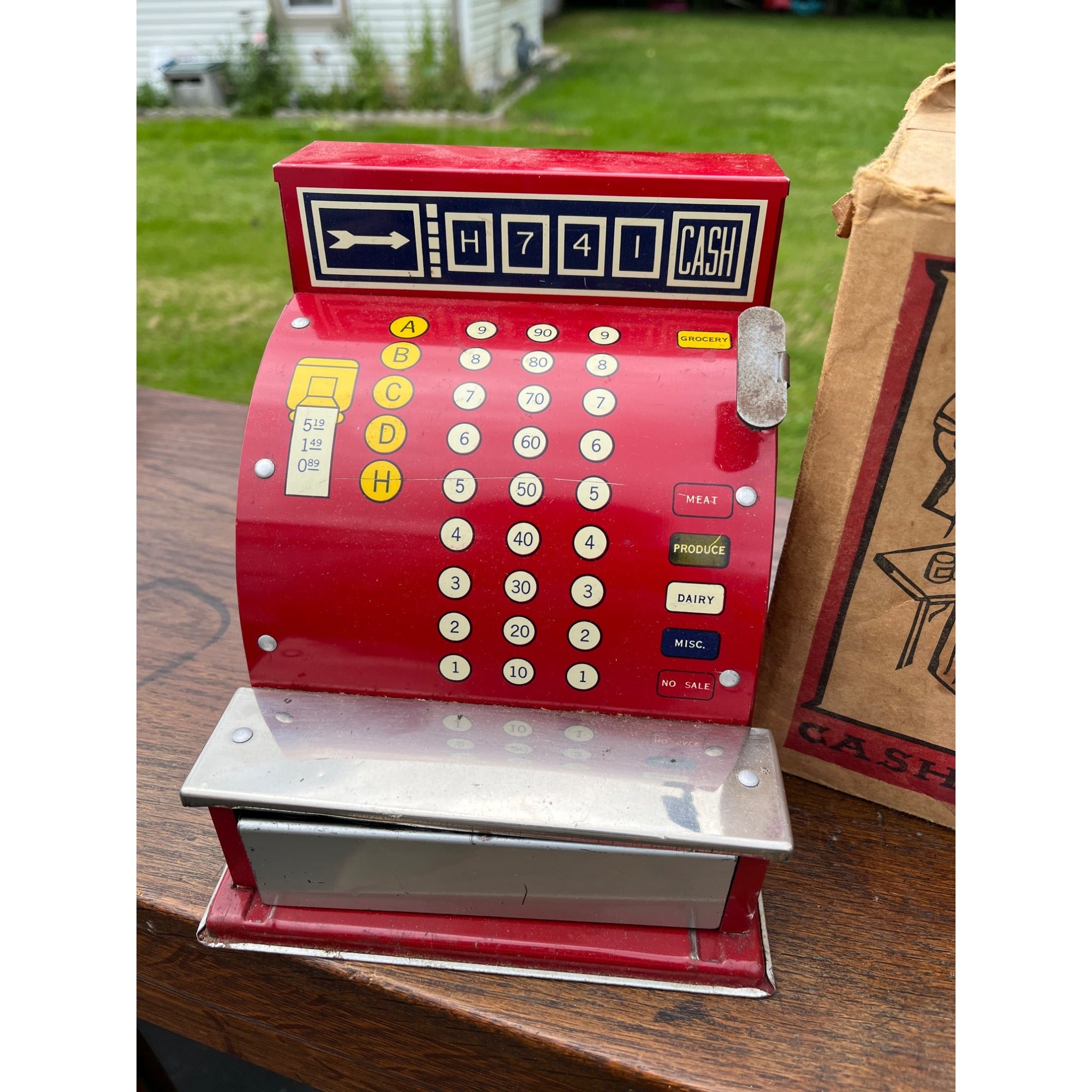 Vintage Junior Merchant Toy Register w/ Original Box & Play Currency