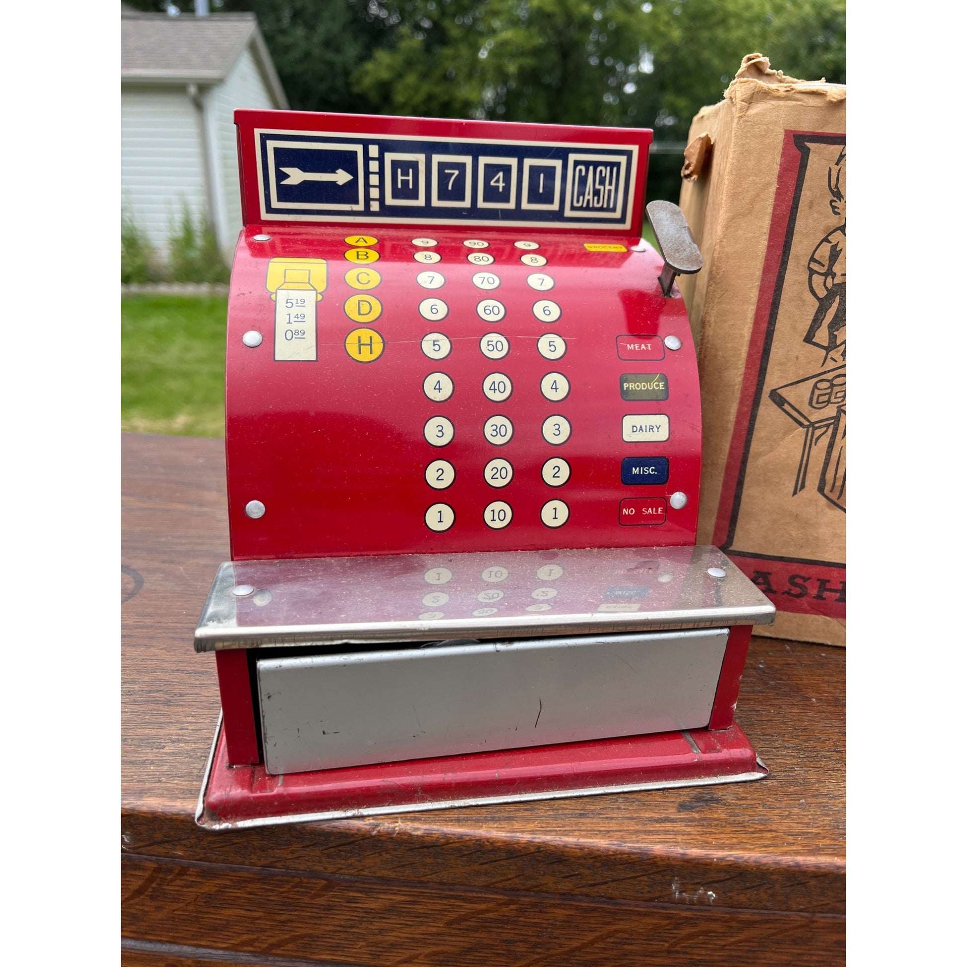 Vintage Junior Merchant Toy Register w/ Original Box & Play Currency