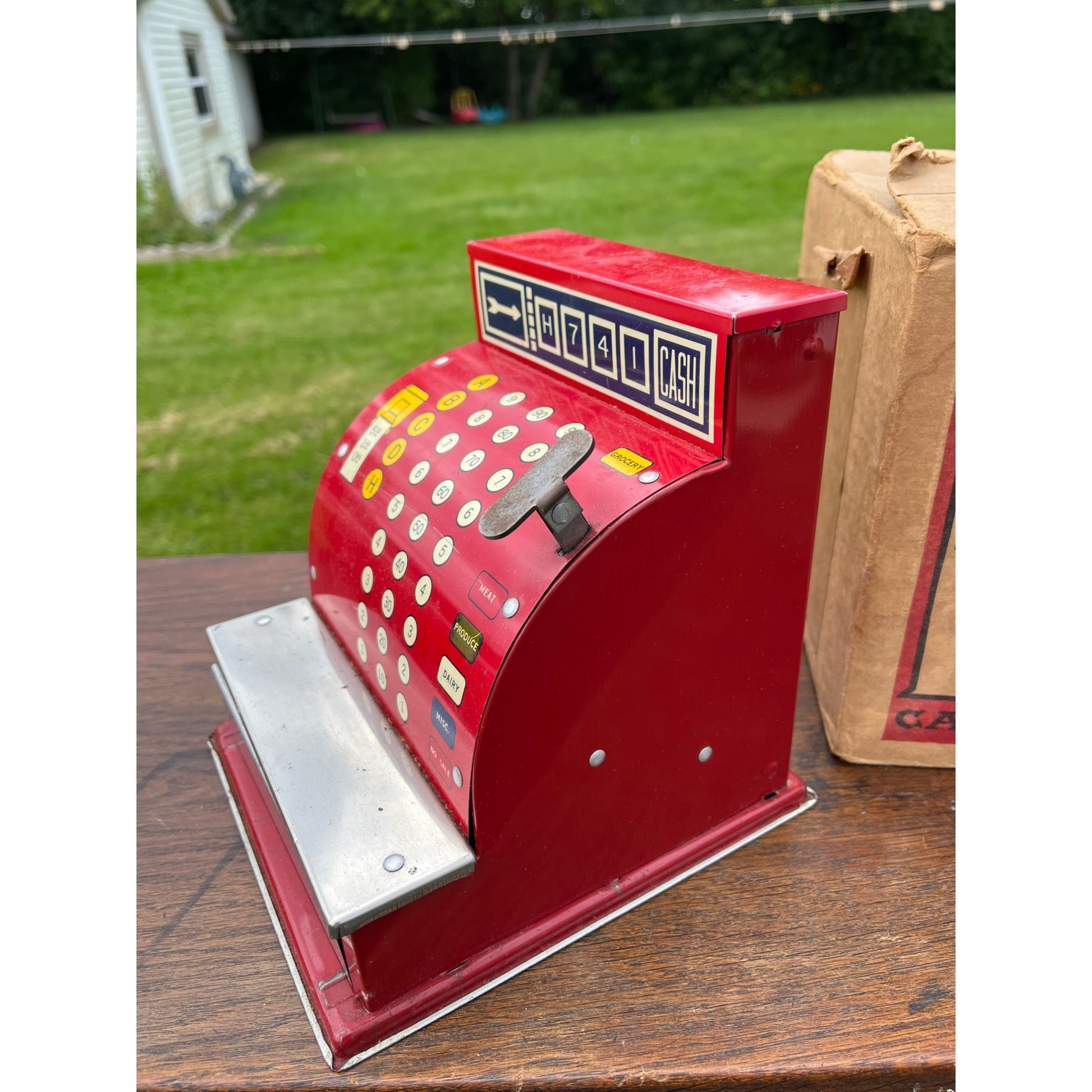 Vintage Junior Merchant Toy Register w/ Original Box & Play Currency
