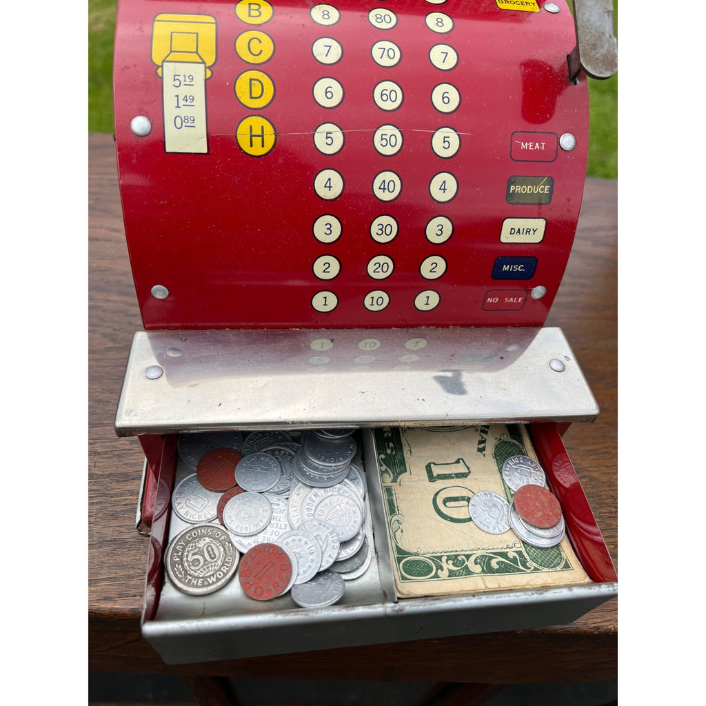 Vintage Junior Merchant Toy Register w/ Original Box & Play Currency