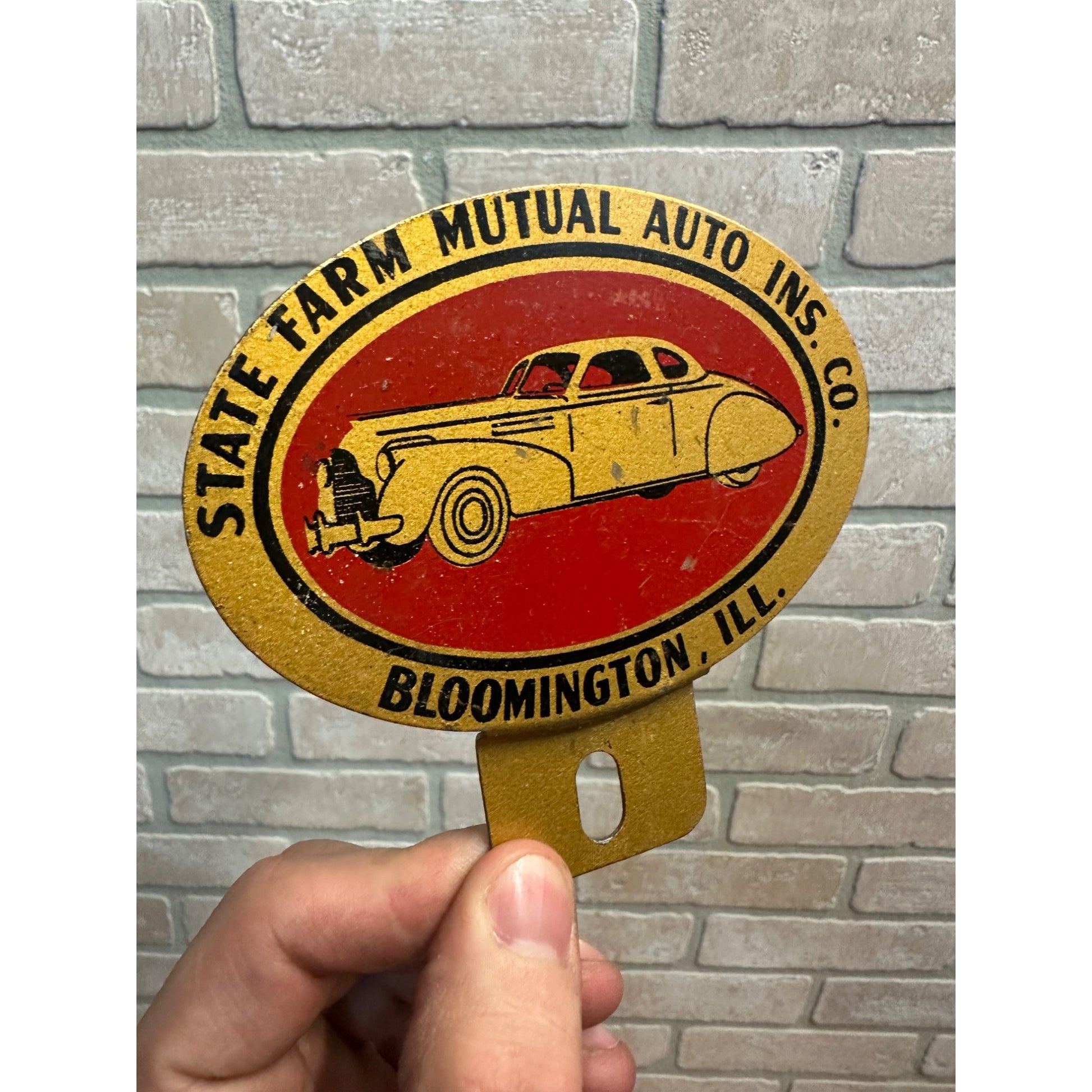 Vintage State Farm Mutual Auto Insurance Advertising License Plate Topper Bloomington IL