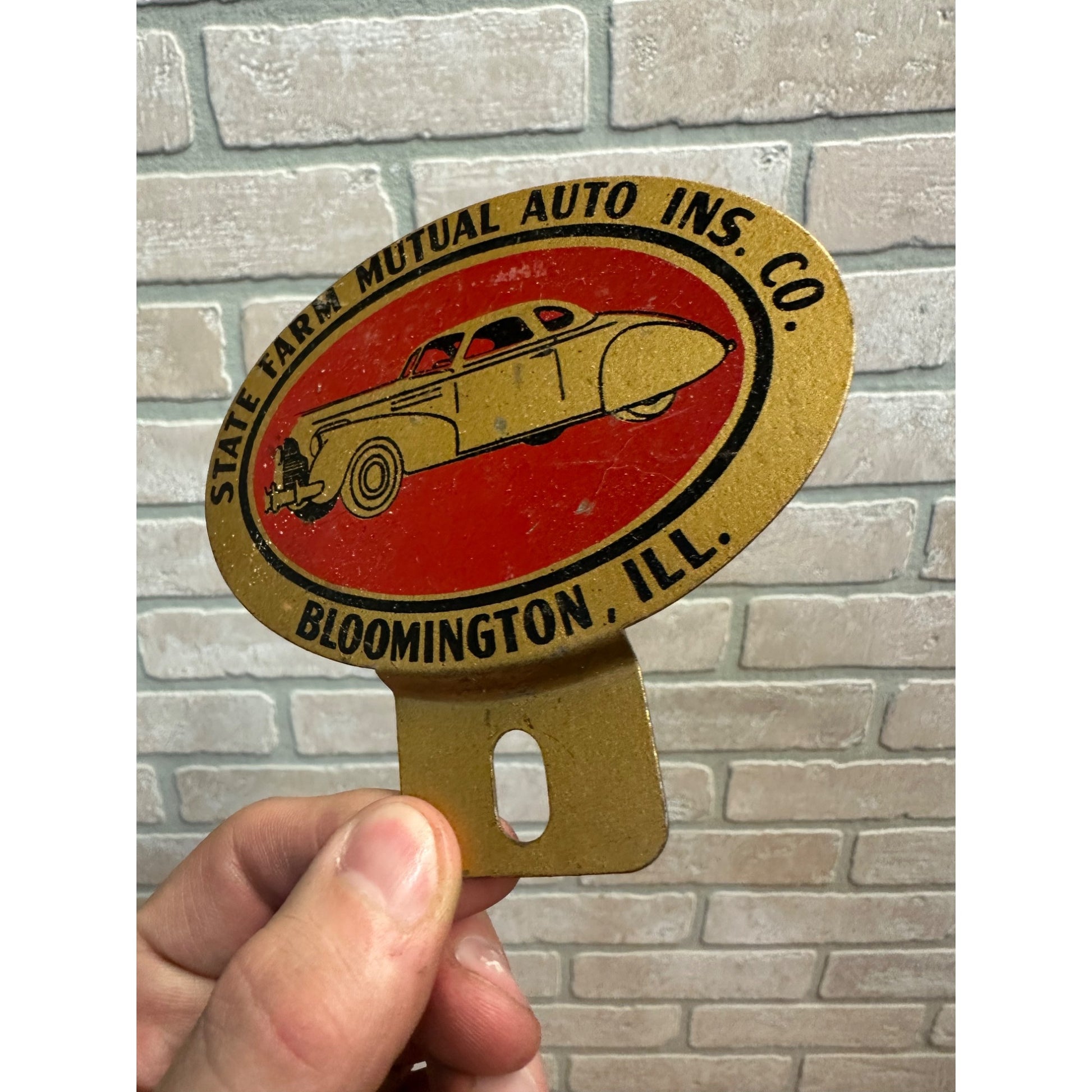 Vintage State Farm Mutual Auto Insurance Advertising License Plate Topper Bloomington IL