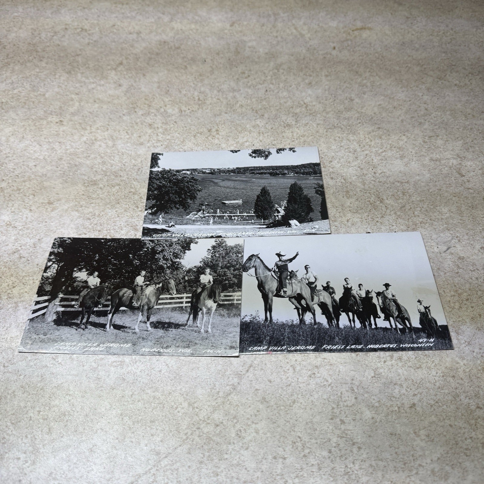 (3) Camp Villa Jerome Friess Lake Hubertus Wis Postcards RPPC 1940s Circa
