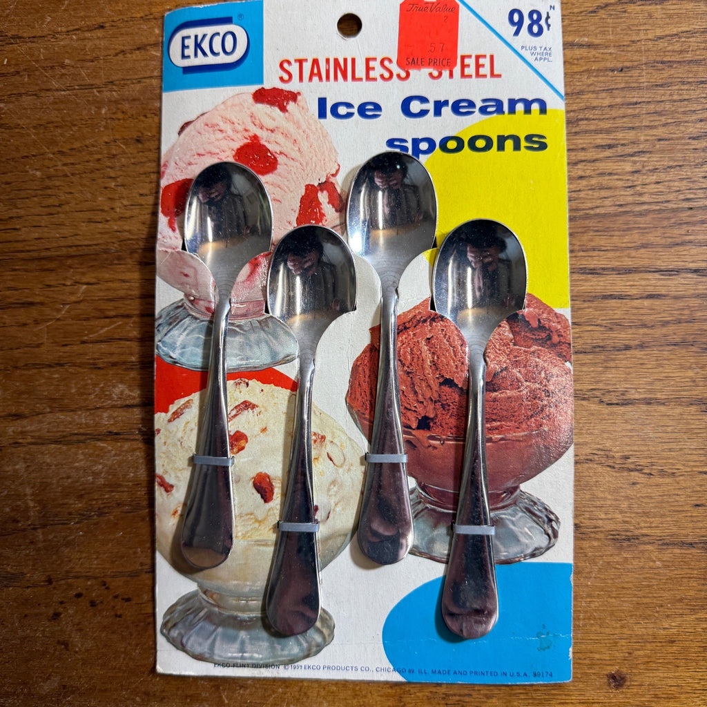 Vintage 1959 ECKO Stainless Ice Cream Spoons Set 4 NOS New Old Stock