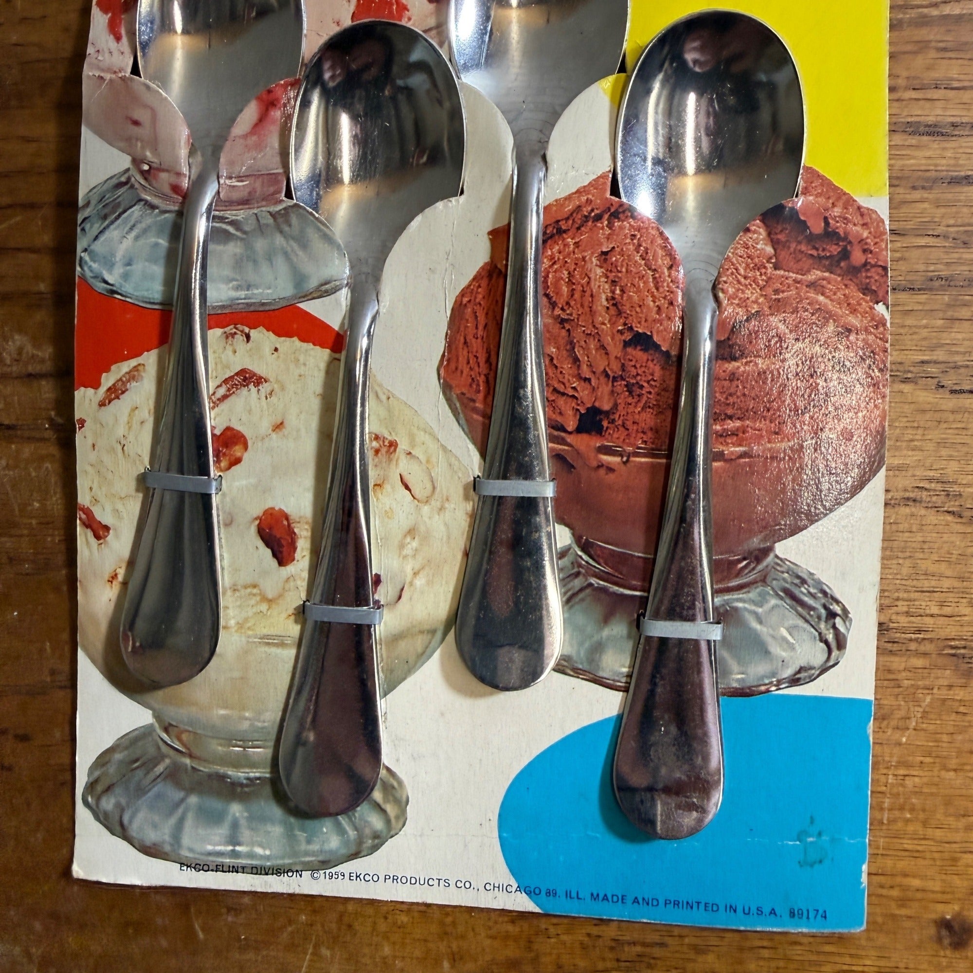 Vintage 1959 ECKO Stainless Ice Cream Spoons Set 4 NOS New Old Stock