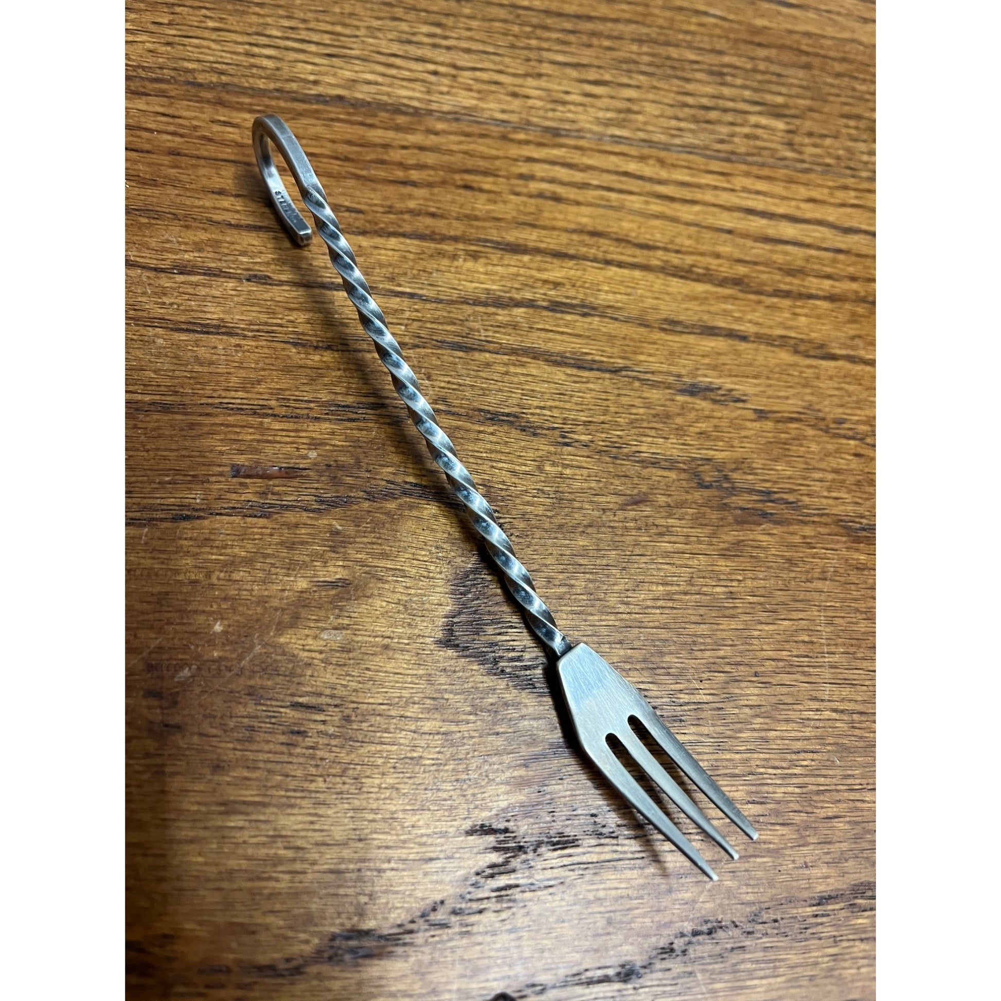 Vintage Twist Hook Handle Sterling Silver Handmade Unusual Pickle Fork 20 grams