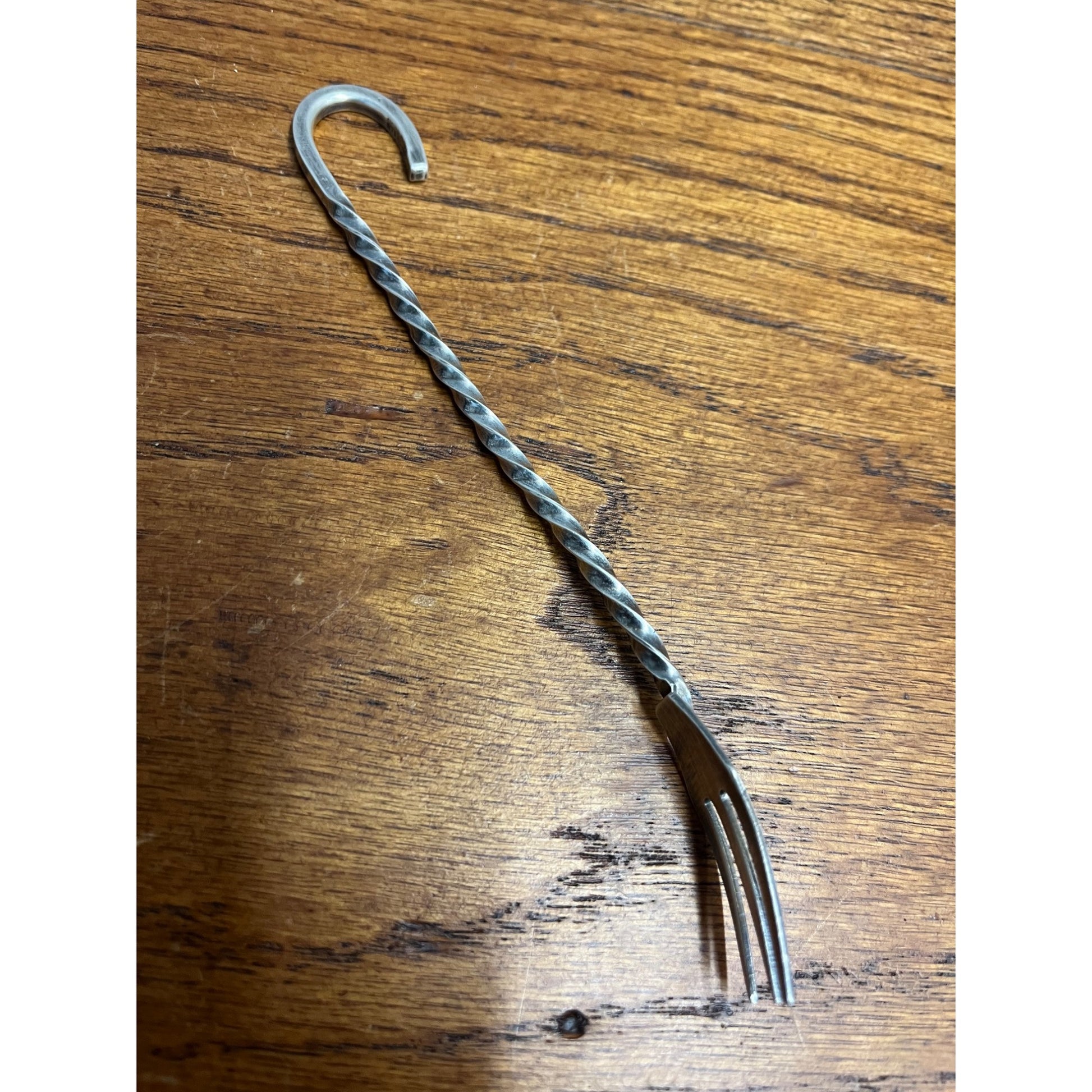 Vintage Twist Hook Handle Sterling Silver Handmade Unusual Pickle Fork 20 grams