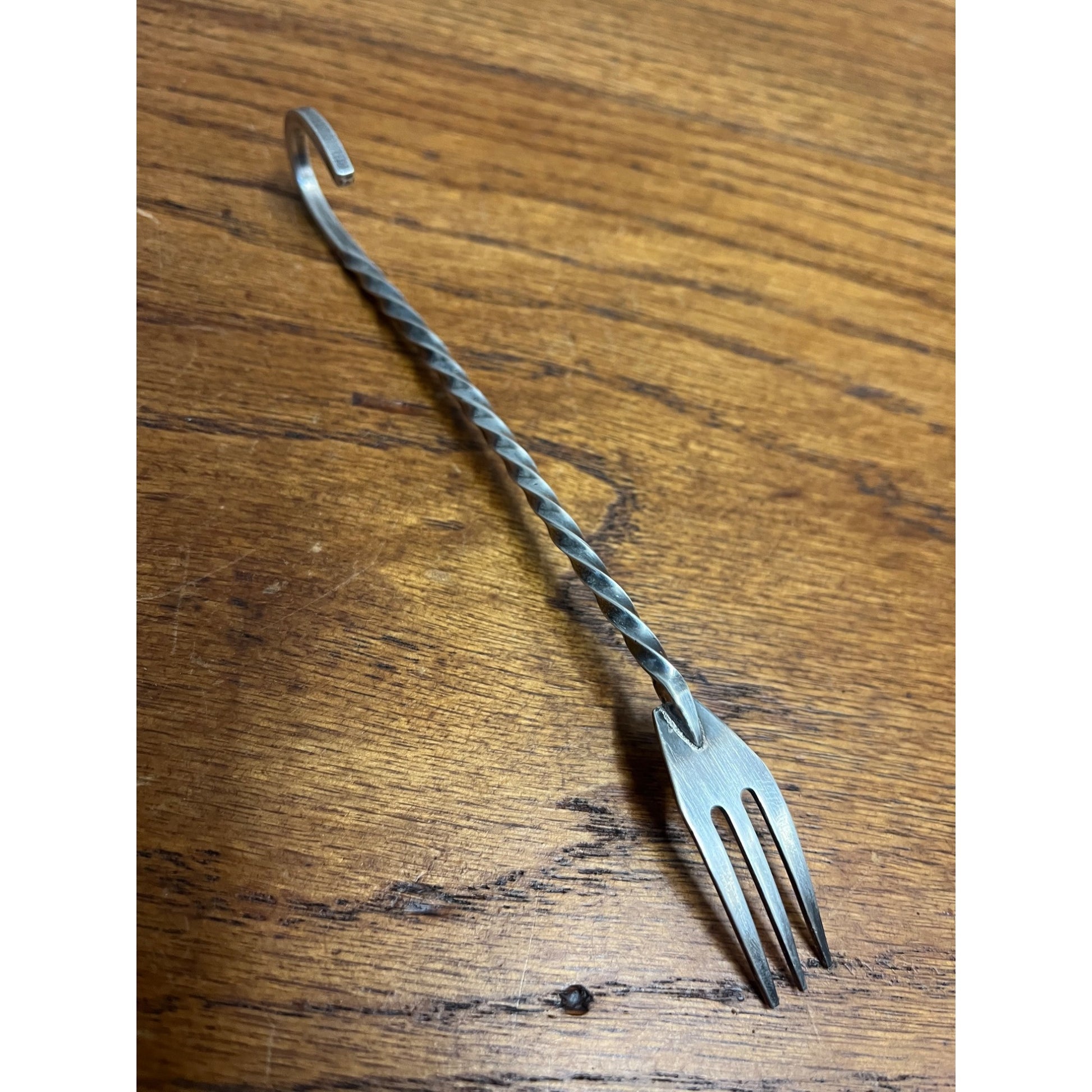 Vintage Twist Hook Handle Sterling Silver Handmade Unusual Pickle Fork 20 grams