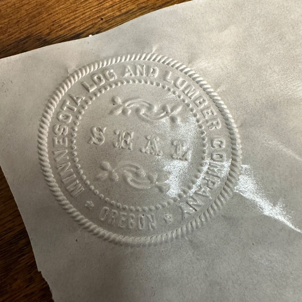Antique Cast Iron Notary Stamp Seal -Minesota Log & Lumber Co Oregon Wis