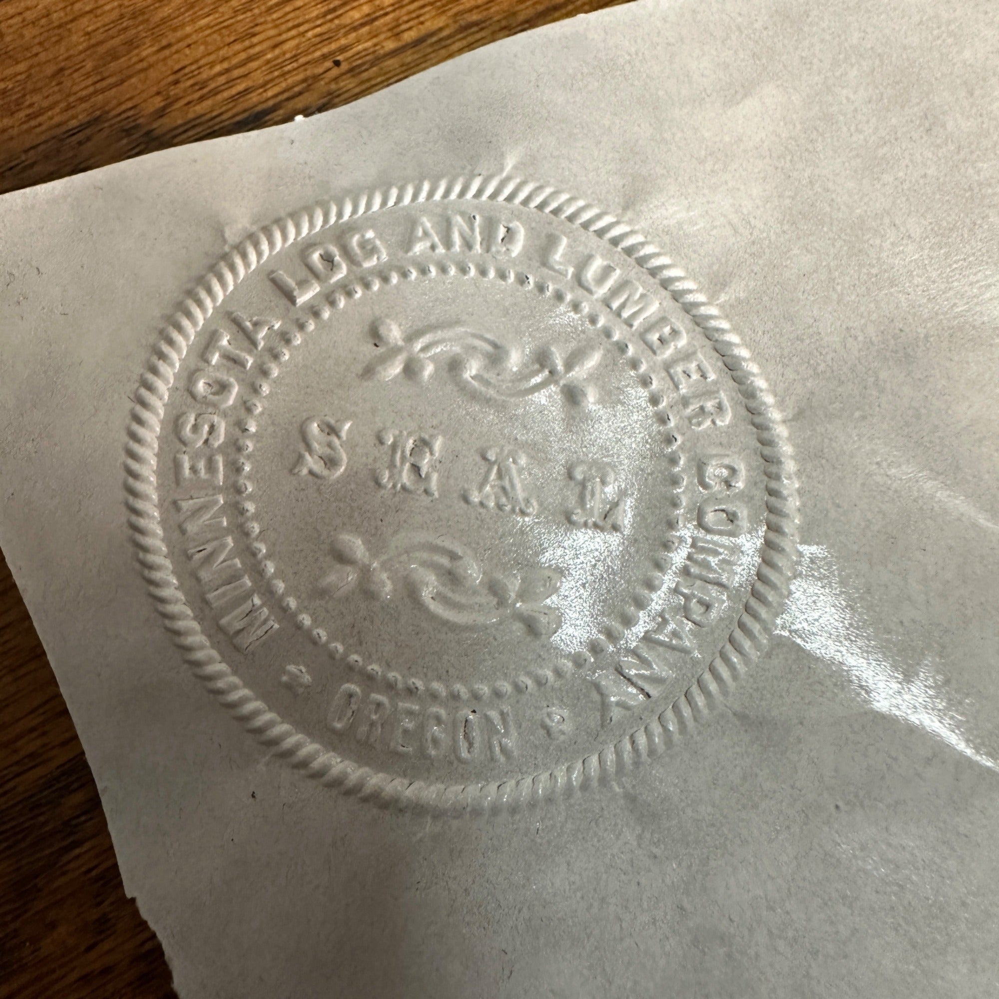 Antique Cast Iron Notary Stamp Seal -Minesota Log & Lumber Co Oregon Wis