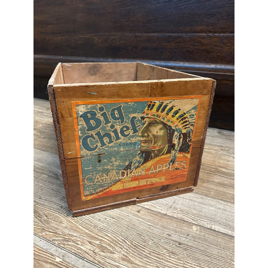 Vintage BIG CHIEF BRAND Canadian Apples Original Advertising CRATE WITH LABEL