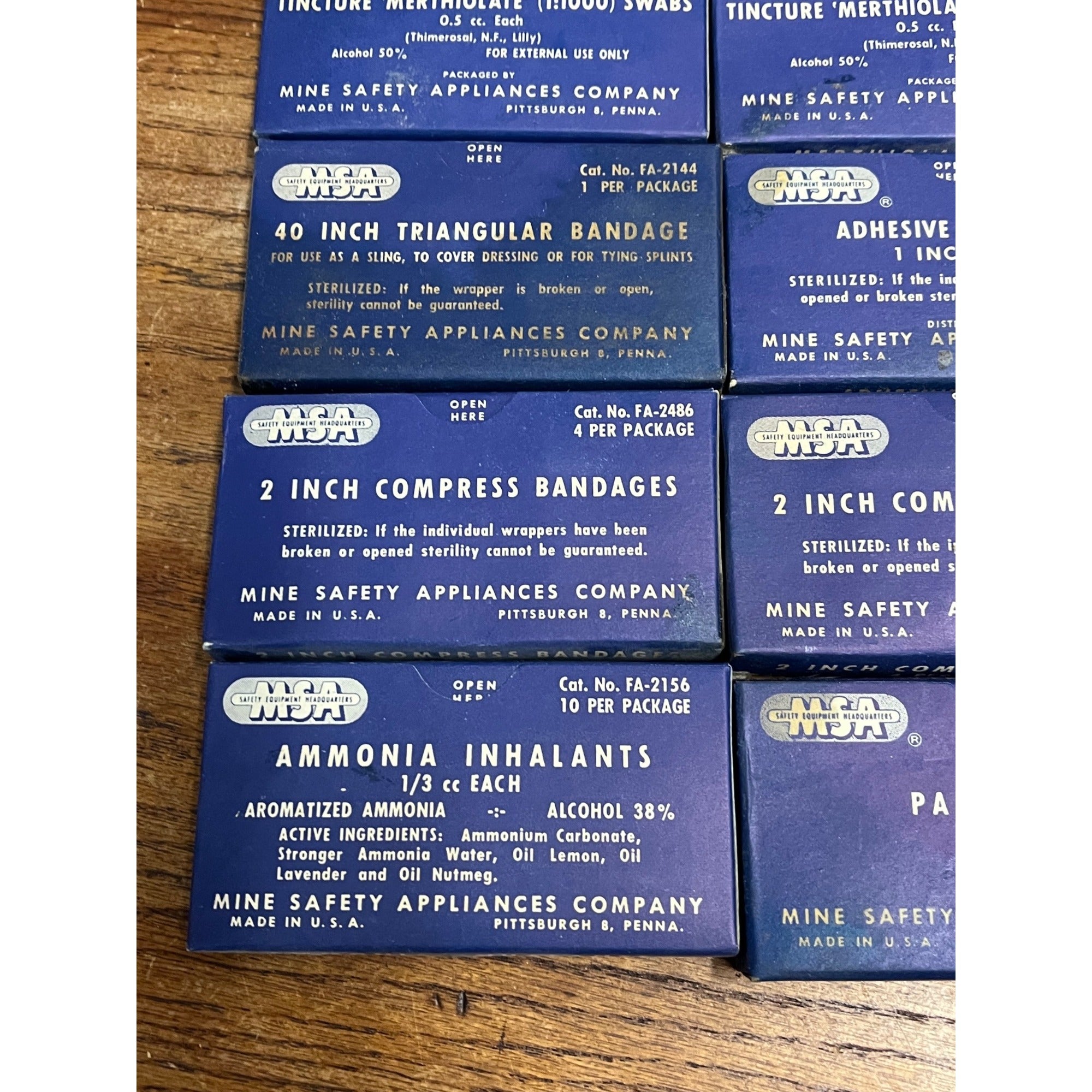 Vintage MSA Mine Safety Appliances Co. First Aid Boxes Bandages Mining Lot (9)