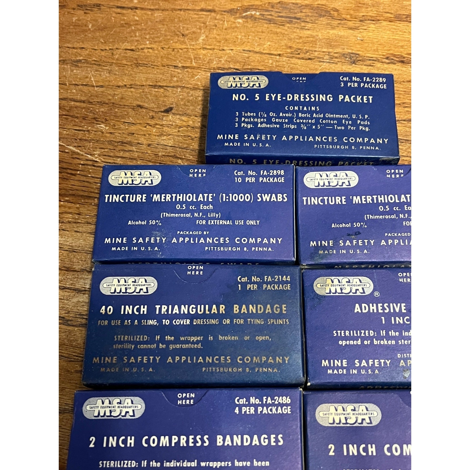 Vintage MSA Mine Safety Appliances Co. First Aid Boxes Bandages Mining Lot (9)