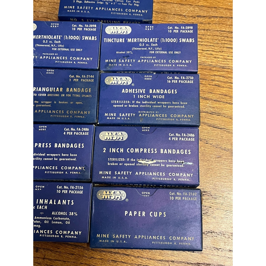 Vintage MSA Mine Safety Appliances Co. First Aid Boxes Bandages Mining Lot (9)