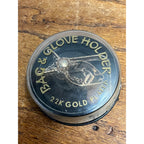 Vintage 22k Gold Plated Bag & Glove Holder Folding Table Arm Original Round Box