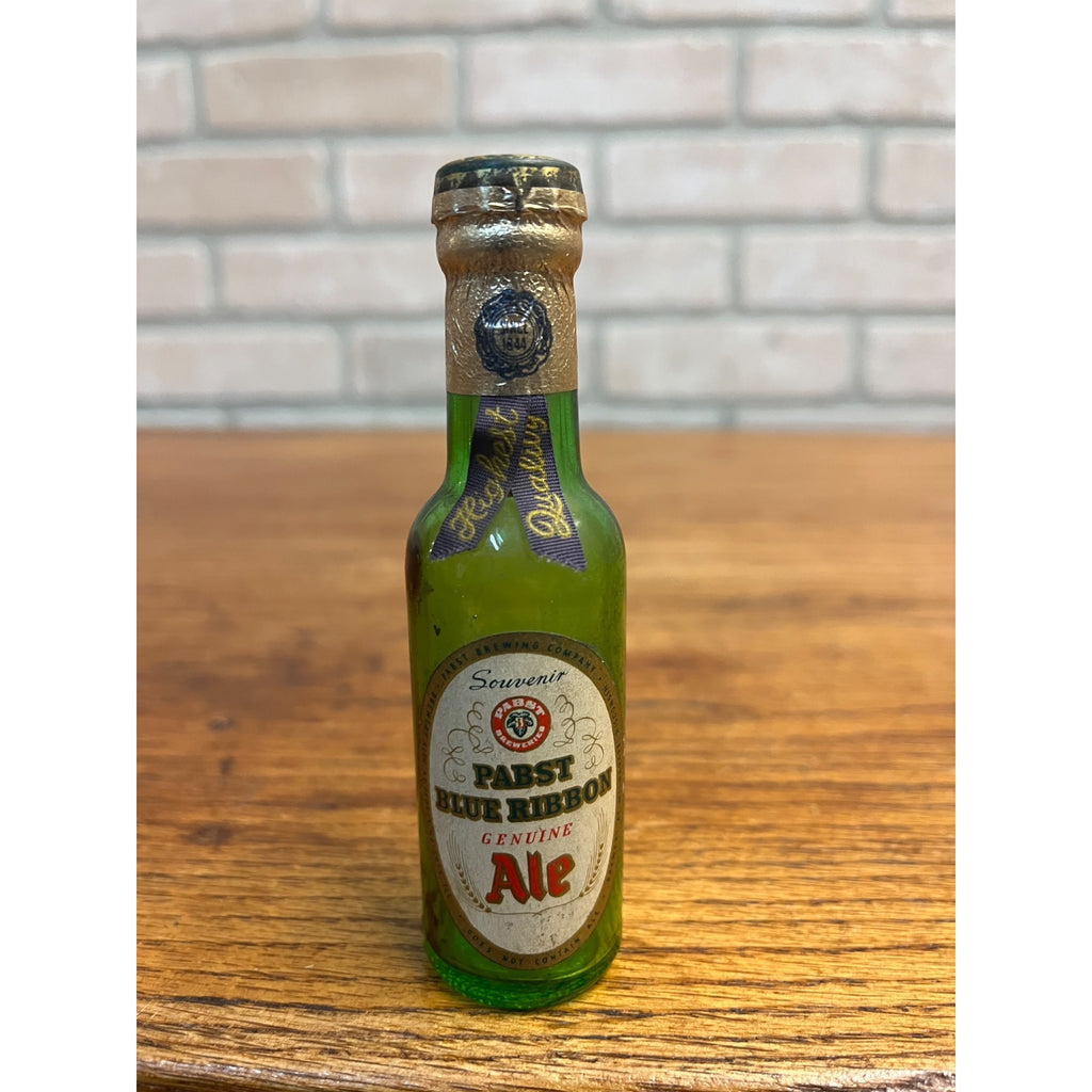 Vintage 1950s Pabst Blue Ribbon Genuine Ale Miniature Green Glass Beer Bottle