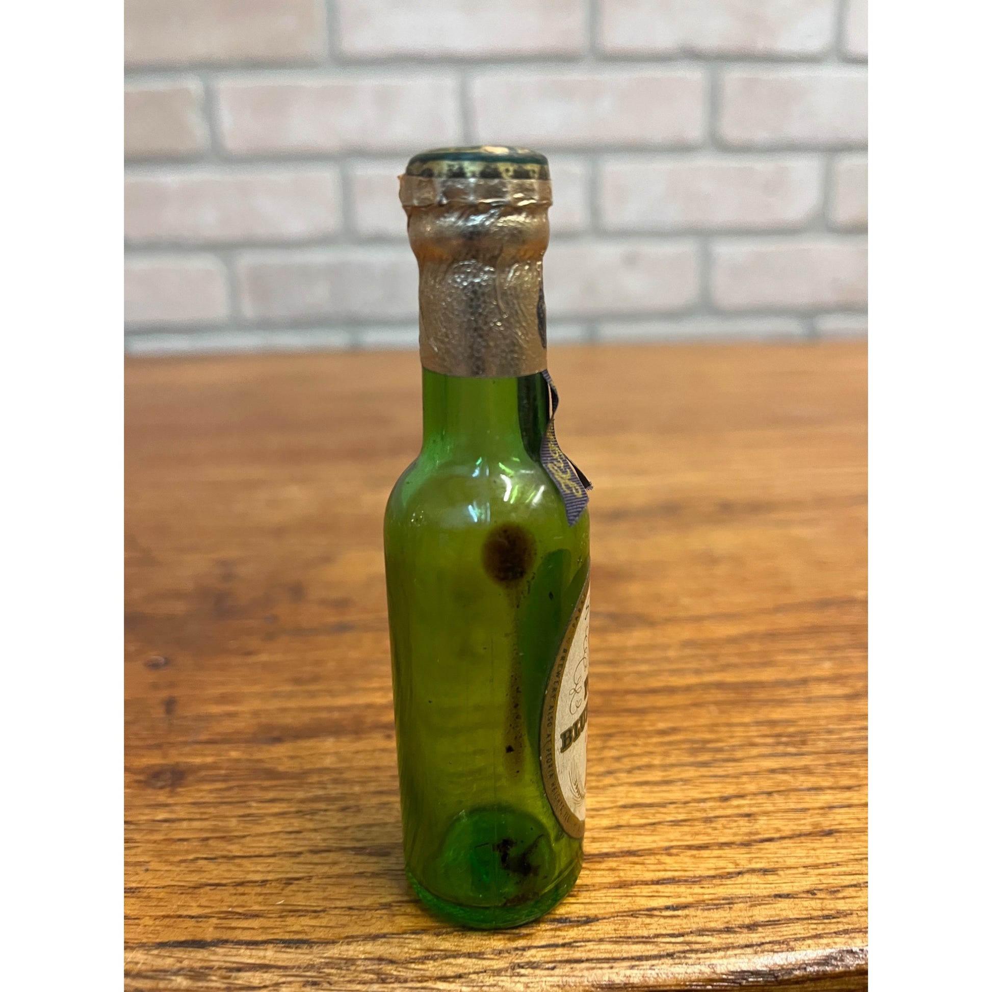 Vintage 1950s Pabst Blue Ribbon Genuine Ale Miniature Green Glass Beer Bottle