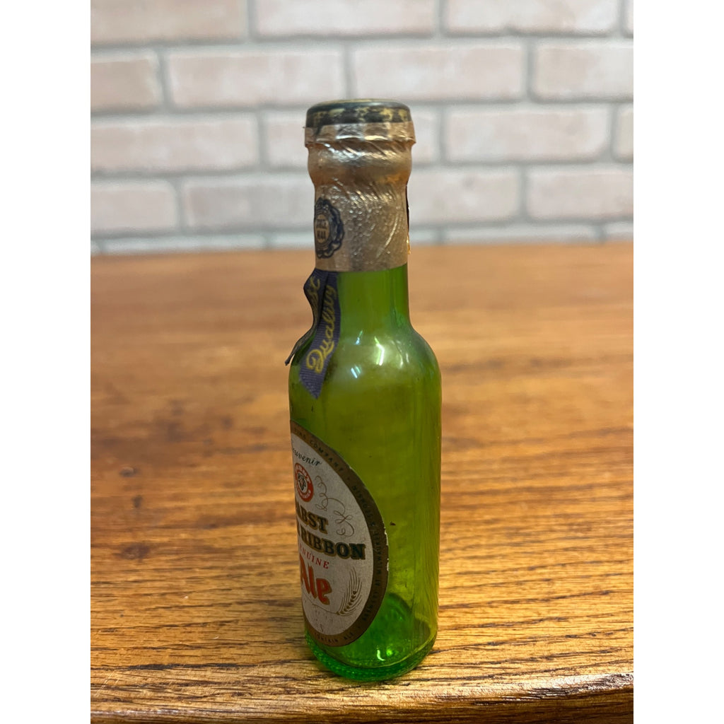 Vintage 1950s Pabst Blue Ribbon Genuine Ale Miniature Green Glass Beer Bottle