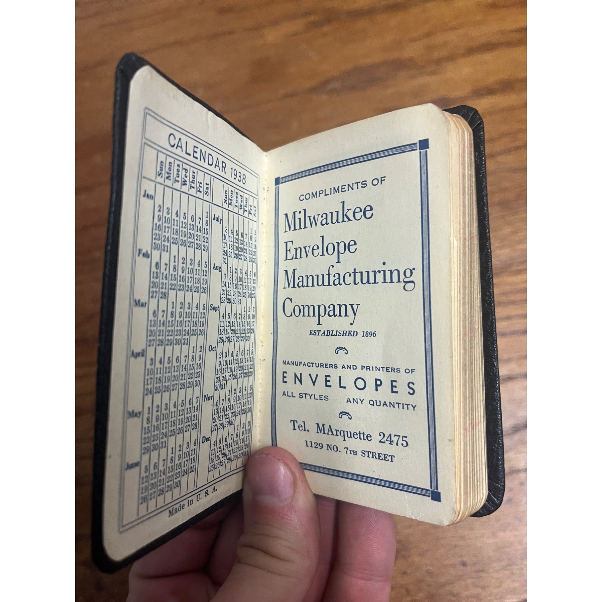 Vintage Milwaukee Envelope Mfg Co. 1938 Mini Memo Notepad Pocket Book