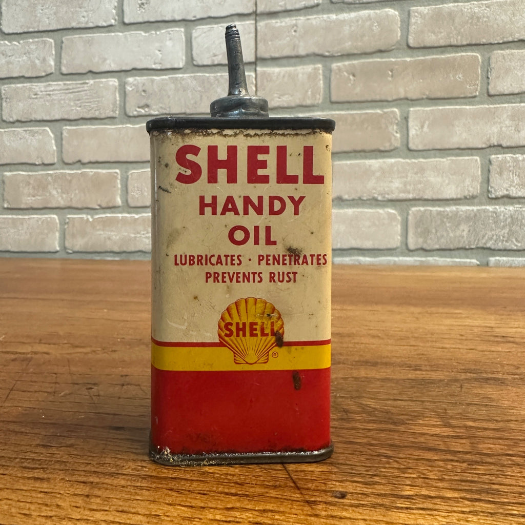 Vintage SHELL Handy Oil - Lead Top Oiler Advertising Tin Can - Gas & Oil