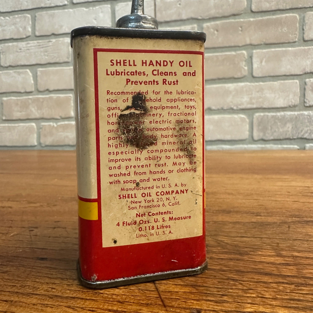 Vintage SHELL Handy Oil - Lead Top Oiler Advertising Tin Can - Gas & Oil