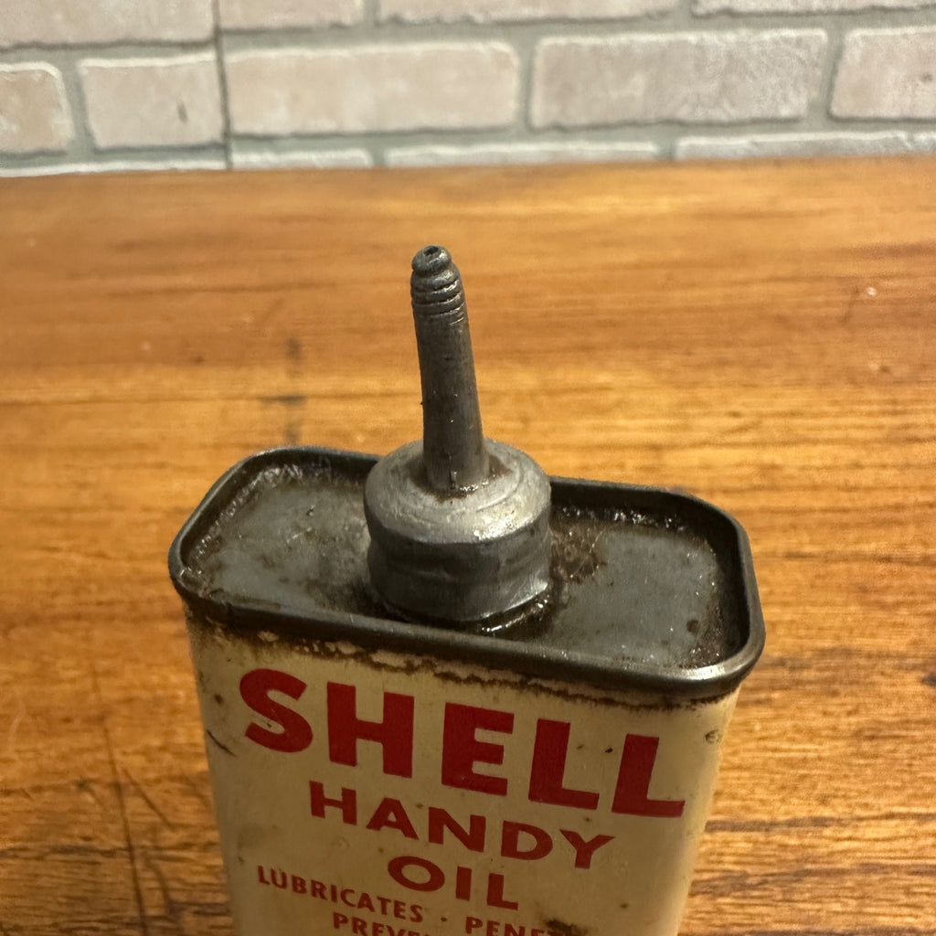 Vintage SHELL Handy Oil - Lead Top Oiler Advertising Tin Can - Gas & Oil