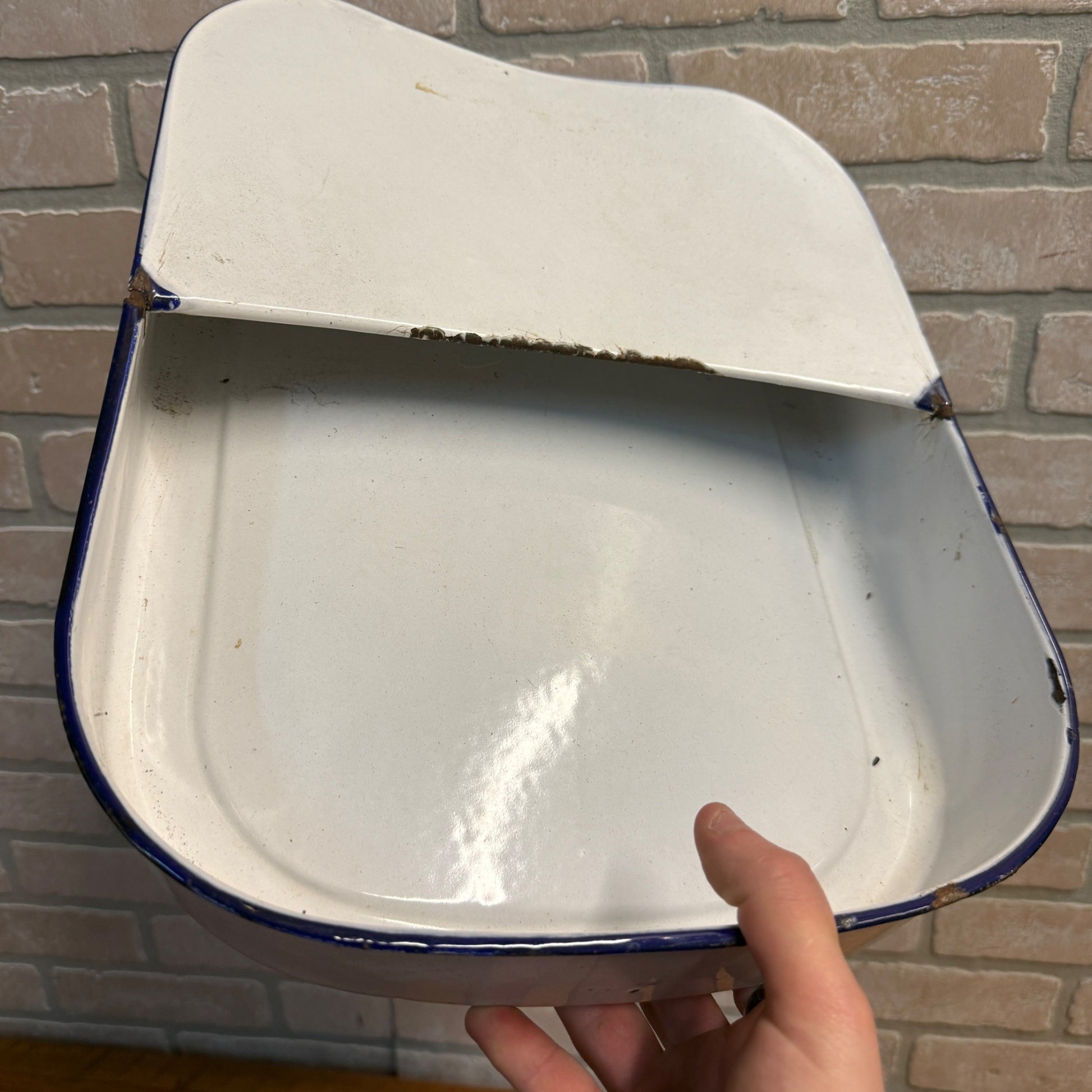 Vintage Blue & White Enamel Bed Pan Medical Doctors Office Pharmacy Decor