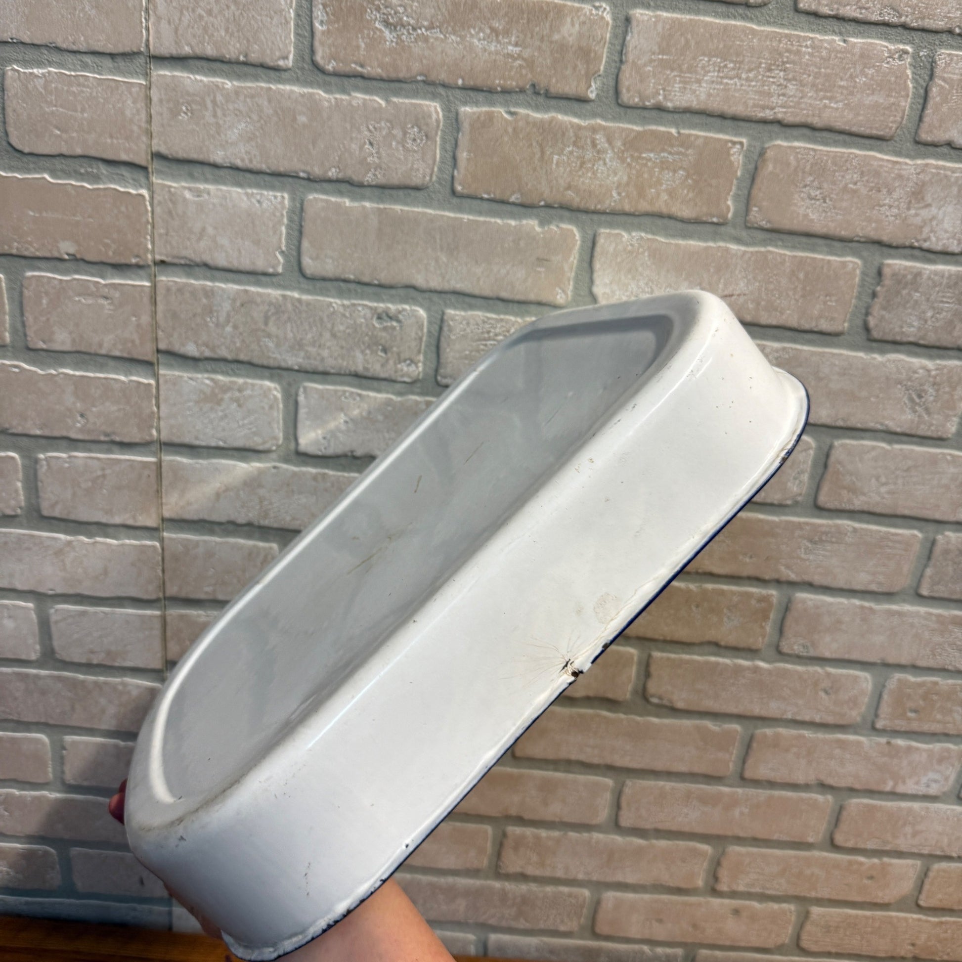 Vintage Blue & White Enamel Bed Pan Medical Doctors Office Pharmacy Decor