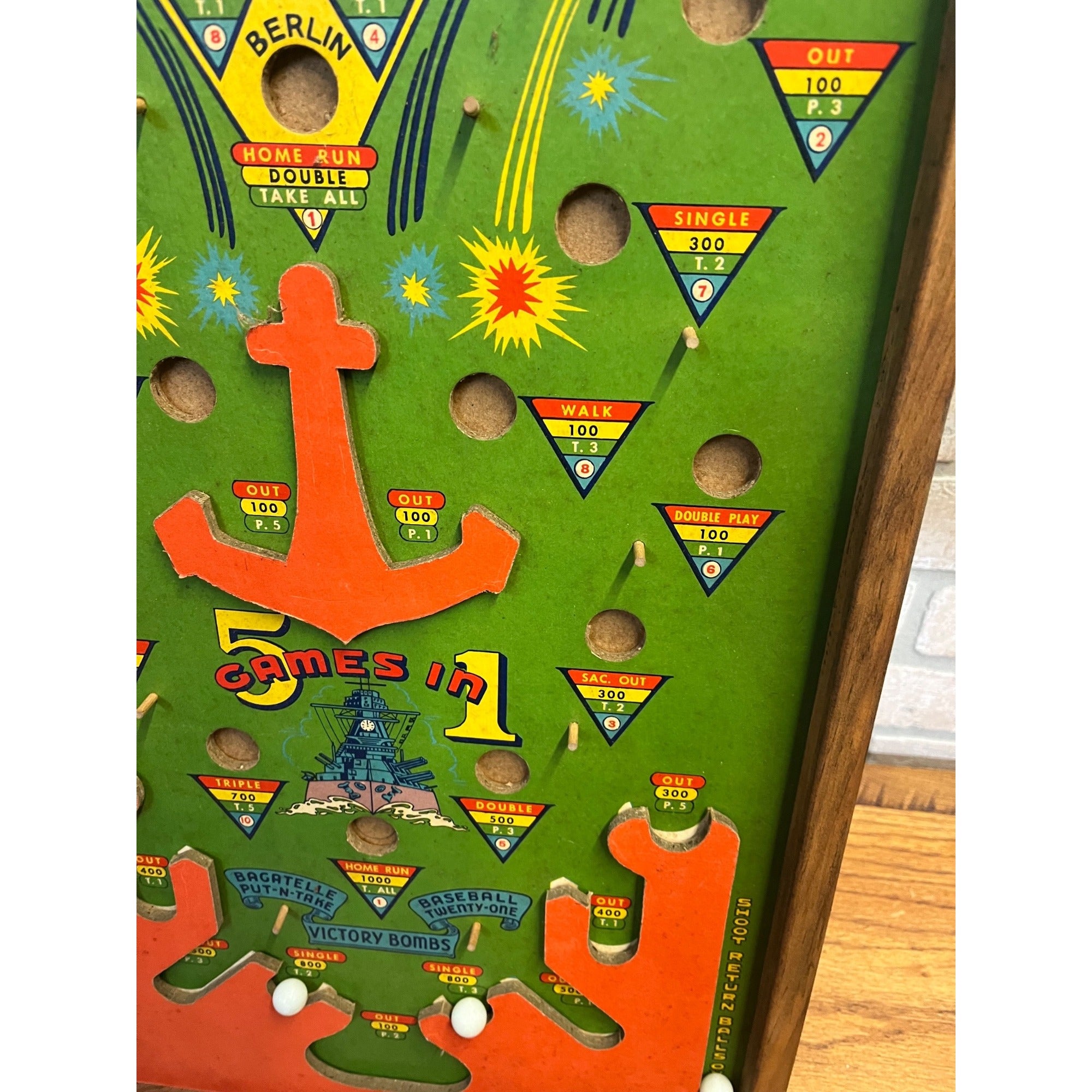Vintage 1940s WWII Victory Bomber Poosh-M-Up Table Pinball Game w/ Original Box!