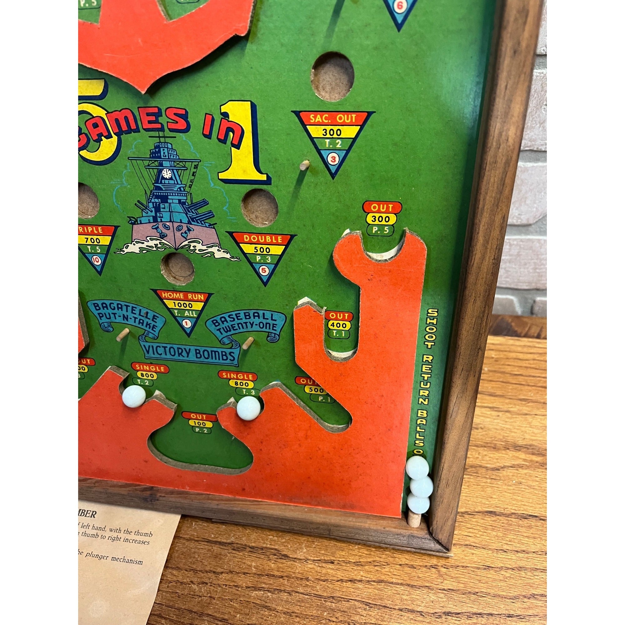 Vintage 1940s WWII Victory Bomber Poosh-M-Up Table Pinball Game w/ Original Box!