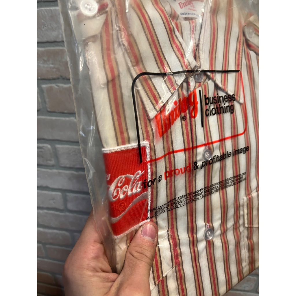 Vintage UNITOG Coca Cola Uniform Shirt Red Pin Striped 14 - 14 1/2 New NOS Coke