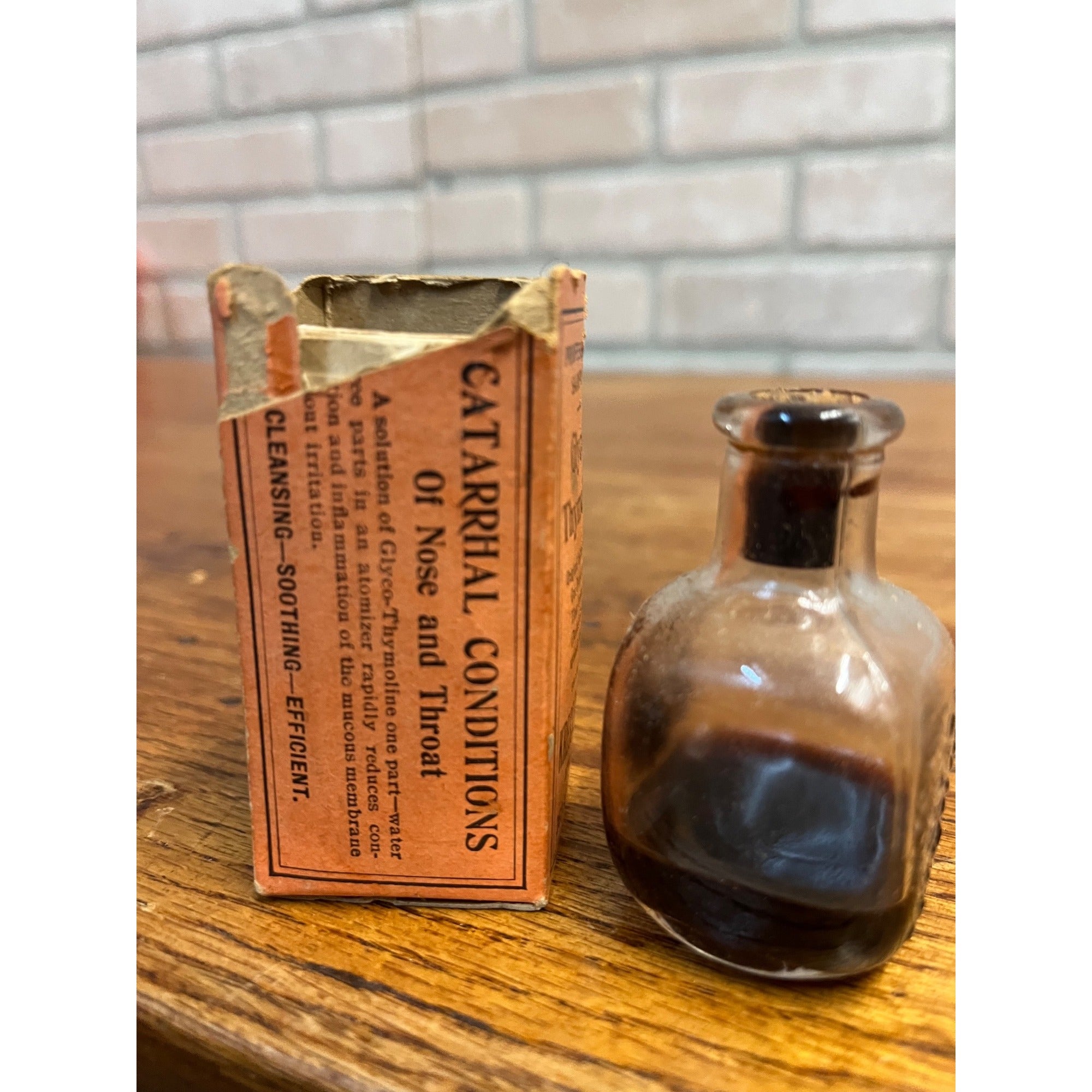 Vintage Glyco-Thymoline Sample Quack Medicine Glass Bottle & Box Kress & Owen Co