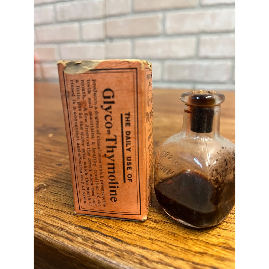 Vintage Glyco-Thymoline Sample Quack Medicine Glass Bottle & Box Kress & Owen Co