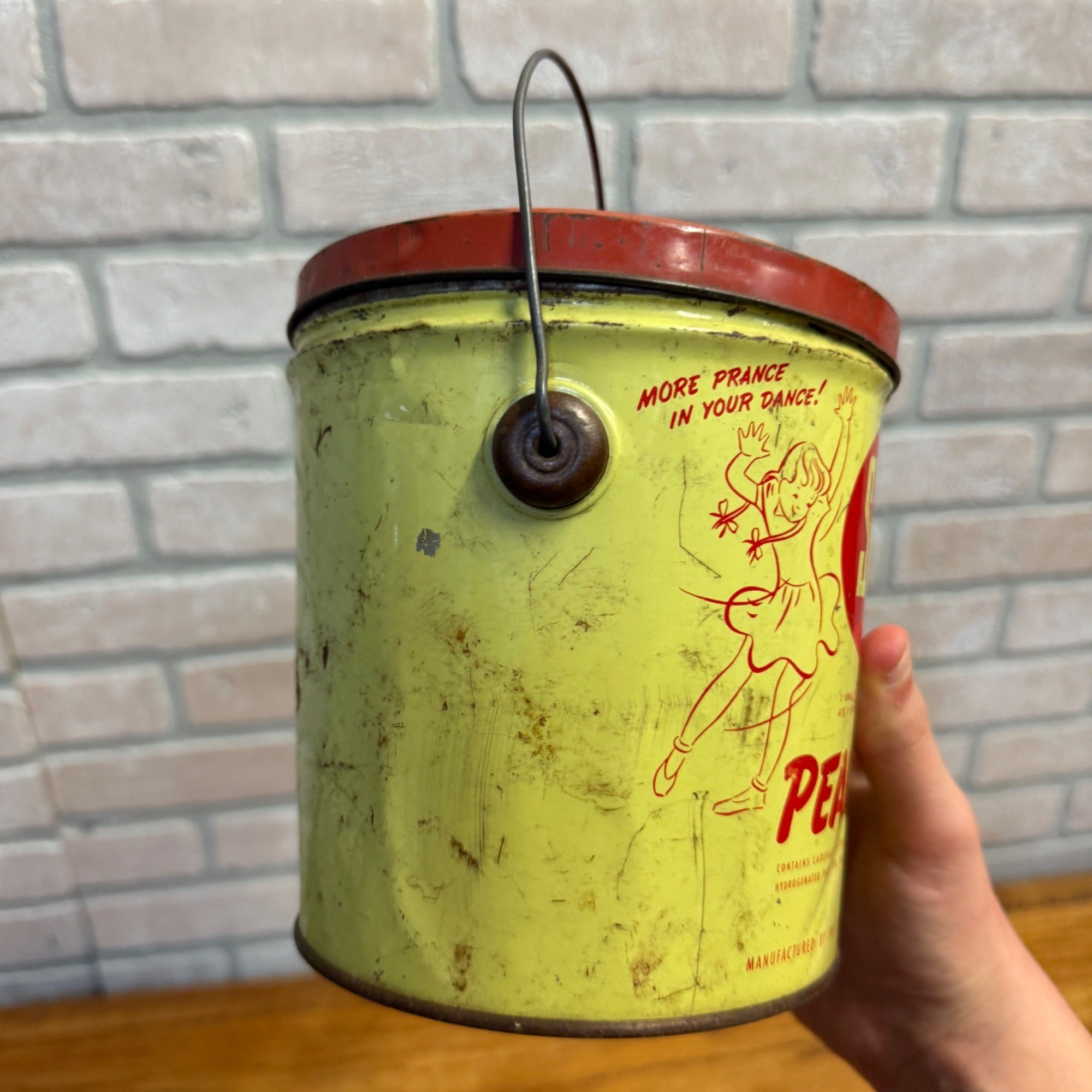 Vintage Swift's Peanut Butter Tin Pail With Lid and Wire Metal Handle 5lb Size Primitive Kitchen Decor