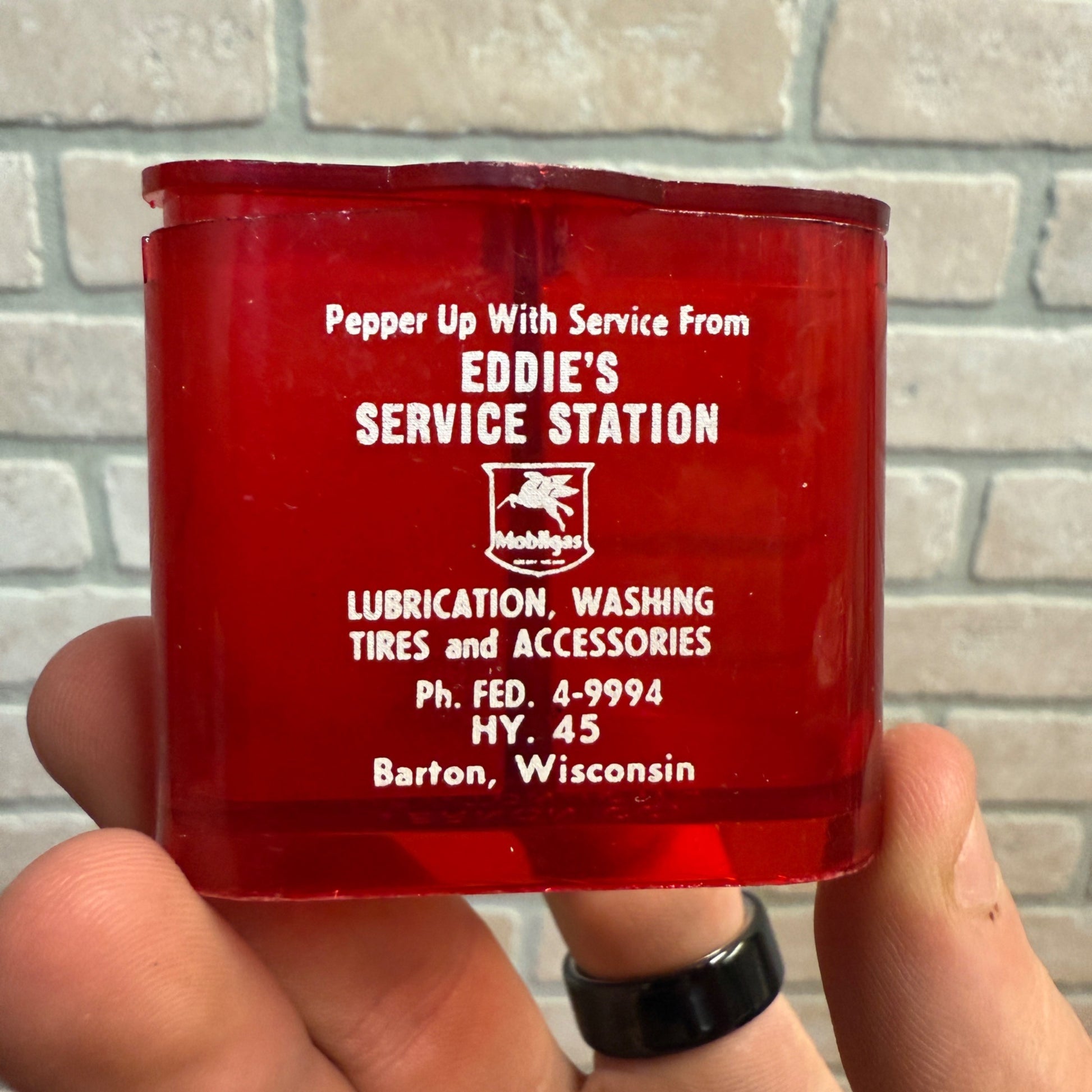 Vintage Wadhams Mobil Service Station Advertising Clip & Salt Shaker Barton Wis