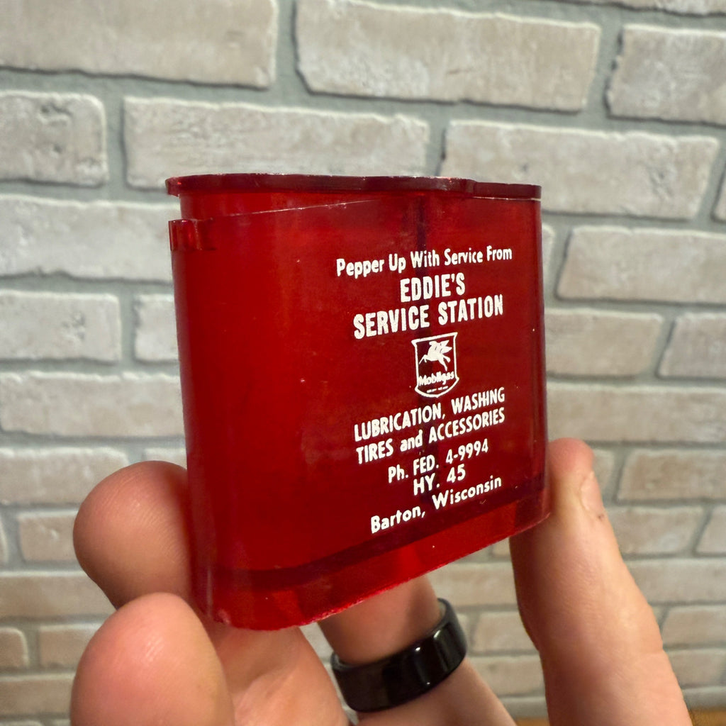 Vintage Wadhams Mobil Service Station Advertising Clip & Salt Shaker Barton Wis