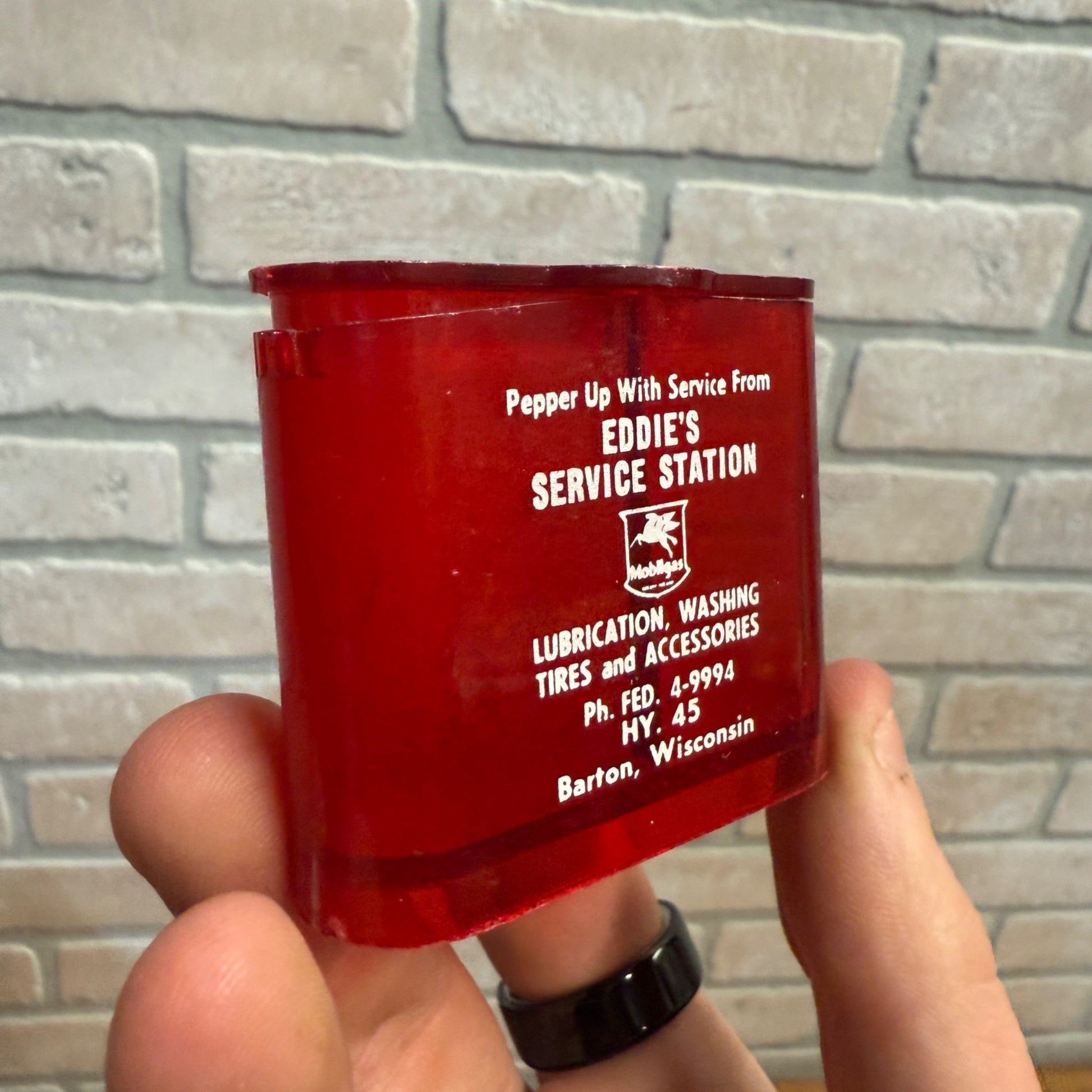 Vintage Wadhams Mobil Service Station Advertising Clip & Salt Shaker Barton Wis