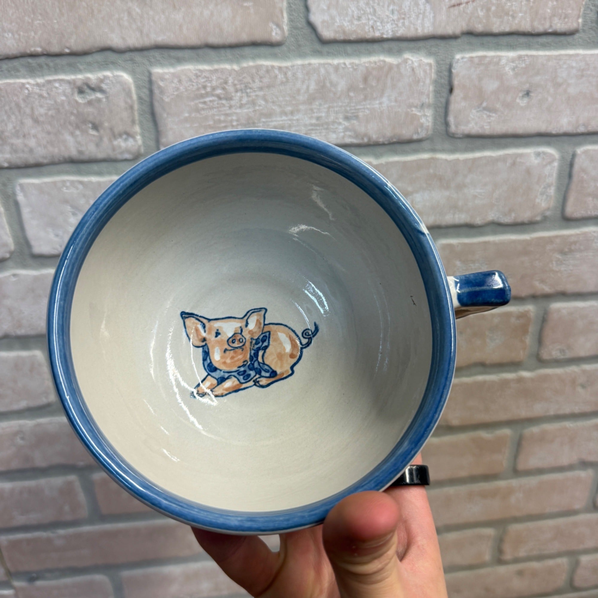 Louisville Stoneware Pig Small Soup or Cereal Dessert Bowl With Handle