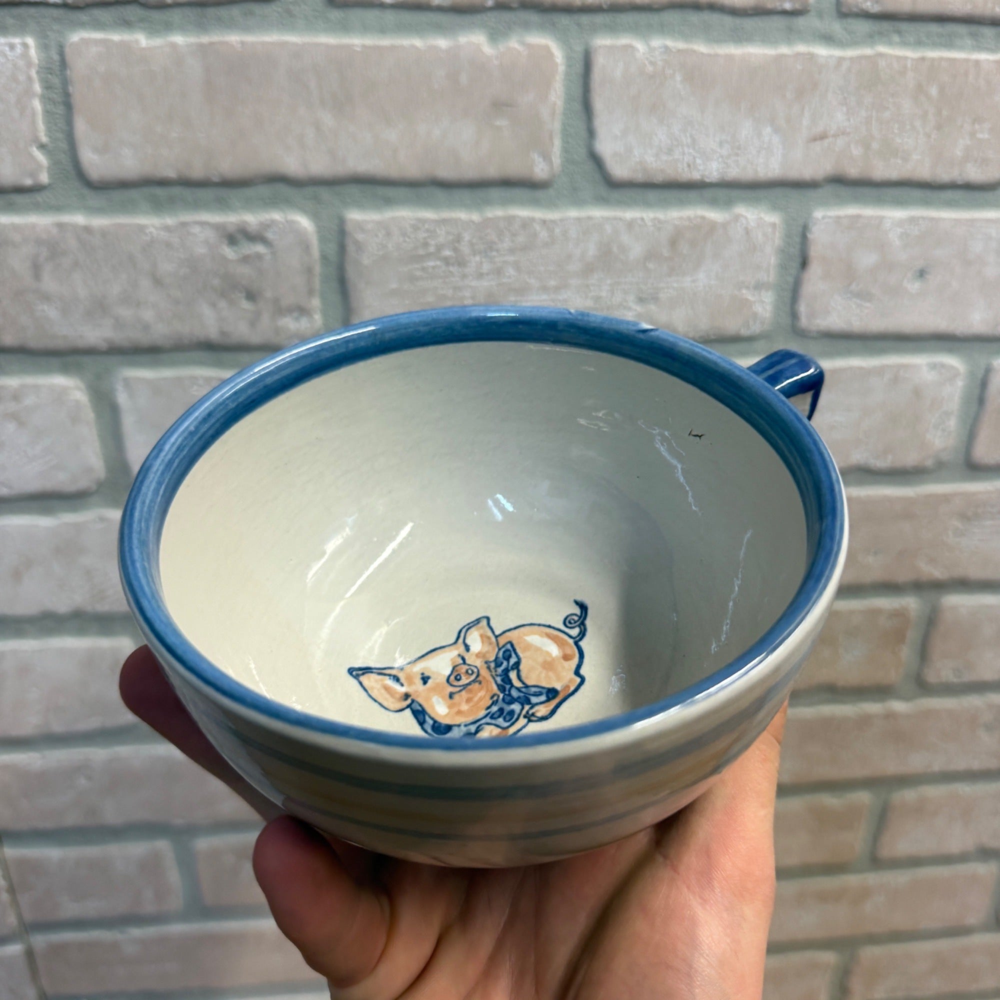 Louisville Stoneware Pig Small Soup or Cereal Dessert Bowl With Handle