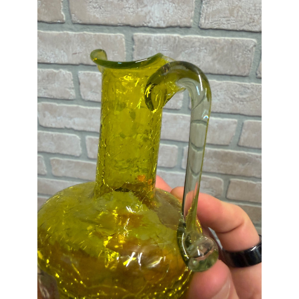 Beautiful Vintage GreenCrackle Glass Vase Pitcher Pilgram W/ Sticker