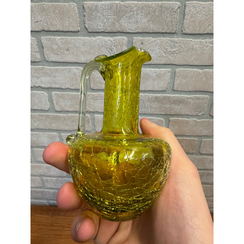Beautiful Vintage GreenCrackle Glass Vase Pitcher Pilgram W/ Sticker