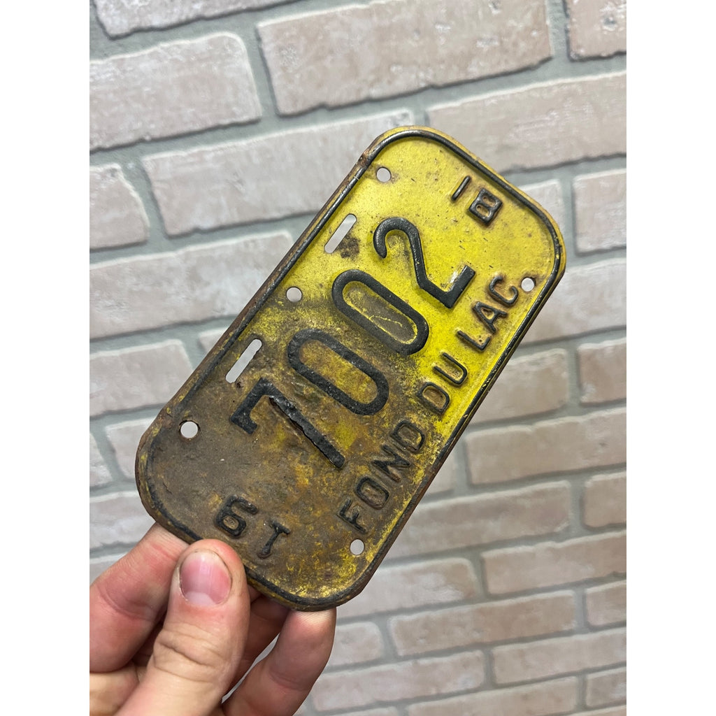 Vintage Fond du Lac Wisconsin Bicycle Bike License Plate Yellow Black 1981