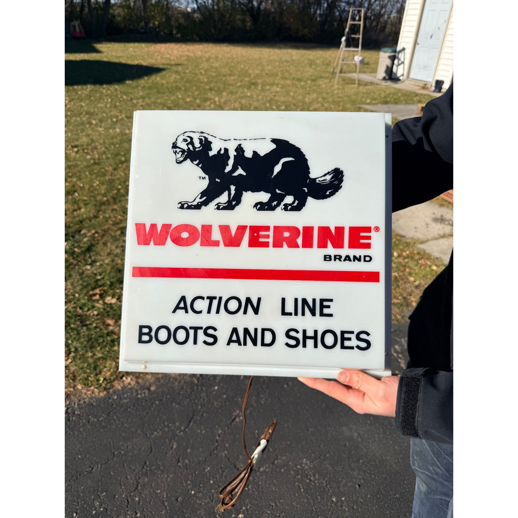 Vintage Wolverine Boots Shoes Advertising Lighted Wall Sign Store Display