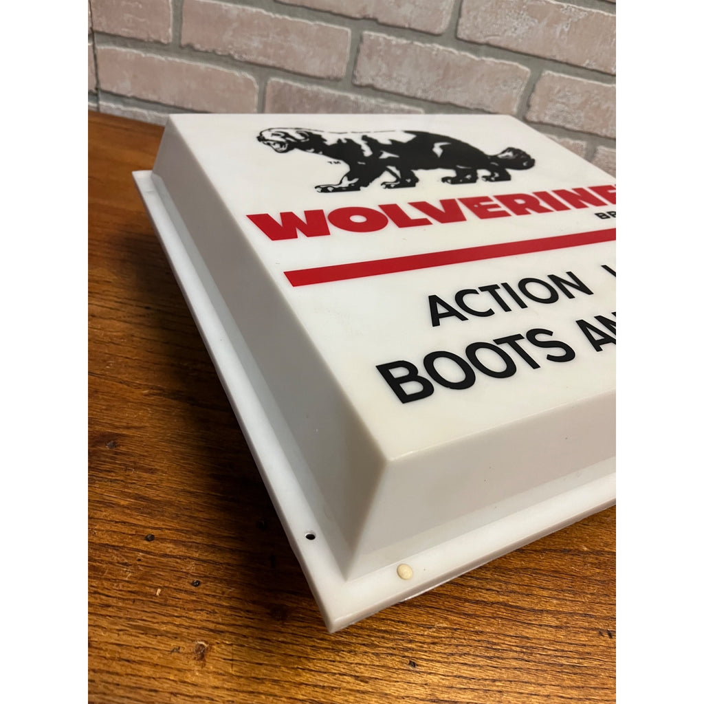 Vintage Wolverine Boots Shoes Advertising Lighted Wall Sign Store Display
