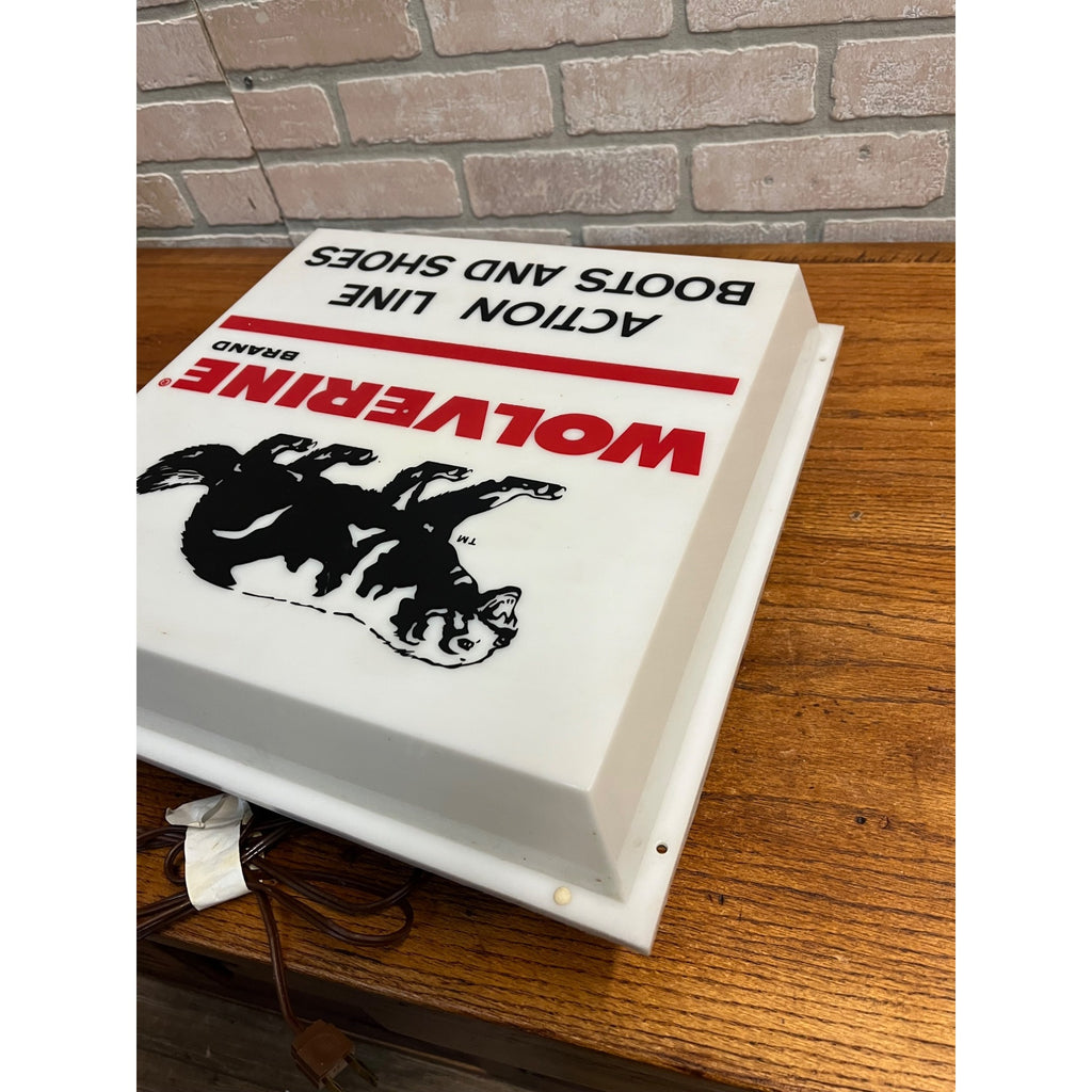 Vintage Wolverine Boots Shoes Advertising Lighted Wall Sign Store Display