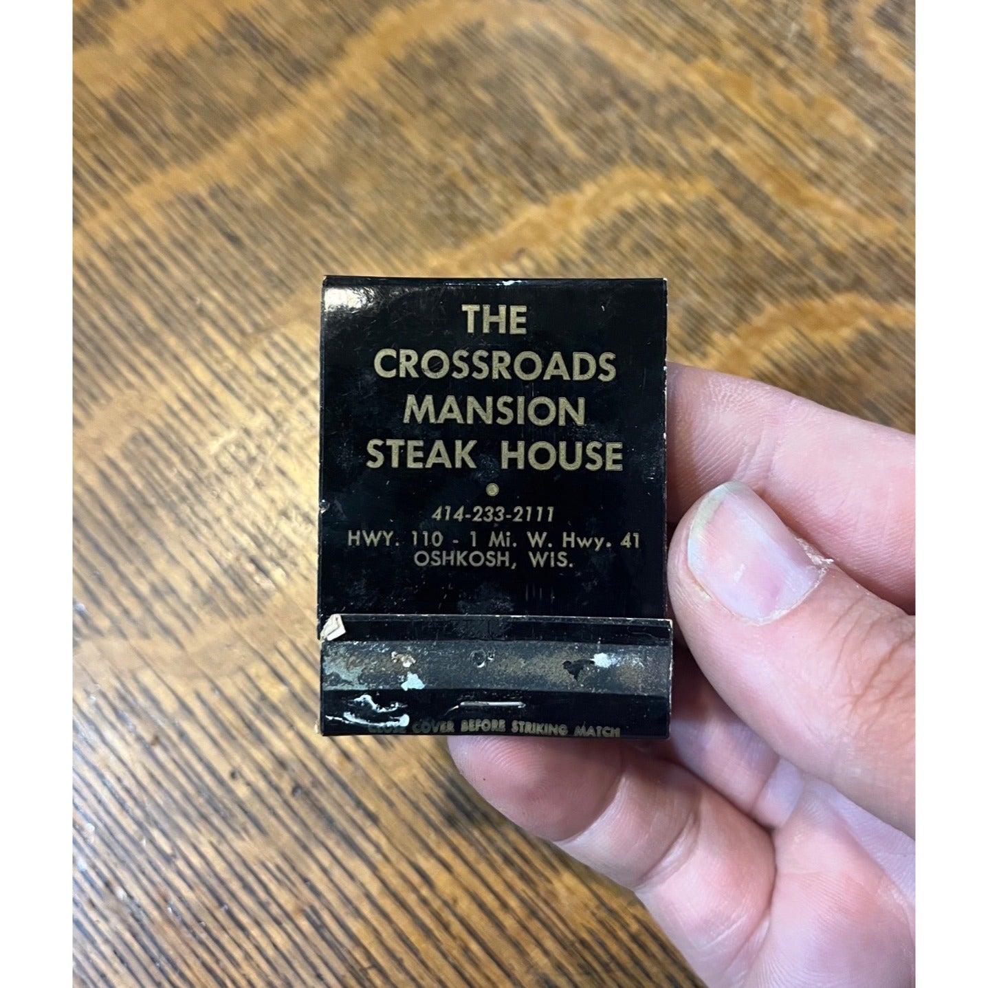Vintage Matchbook Advertising - Crossroads Mansion Steak House - Oshkosh, Wis. / Manawa Steak House Manawa, Wis.