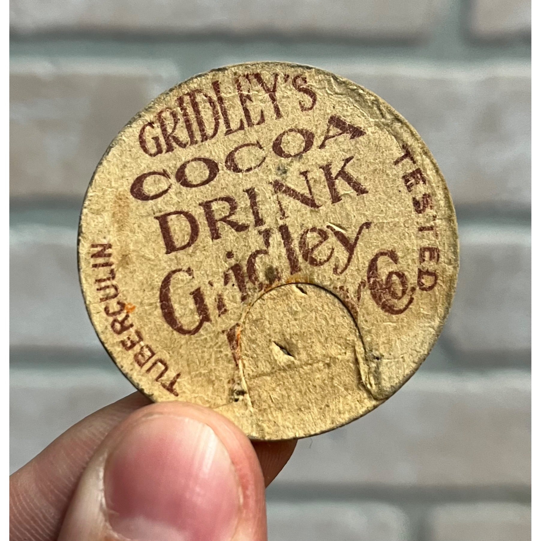 Vintage Gridley Dairy Co. Milwaukee Wisconsin Dairy Milk Bottle Cap Cocoa Drink