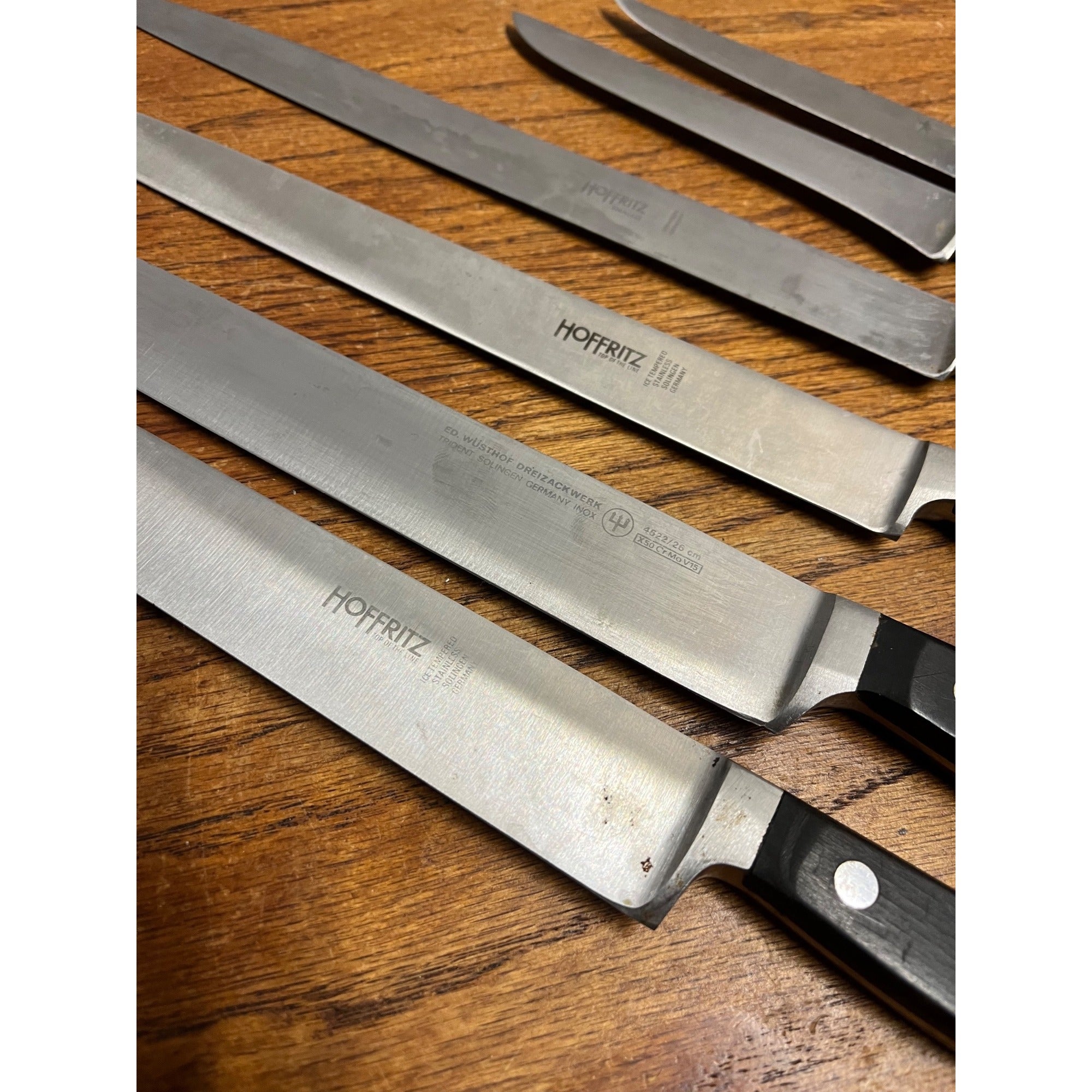 Vintage Germany Sabatier Hoffritz Stainless Steel Chef Knife Knives Set Lot (5)