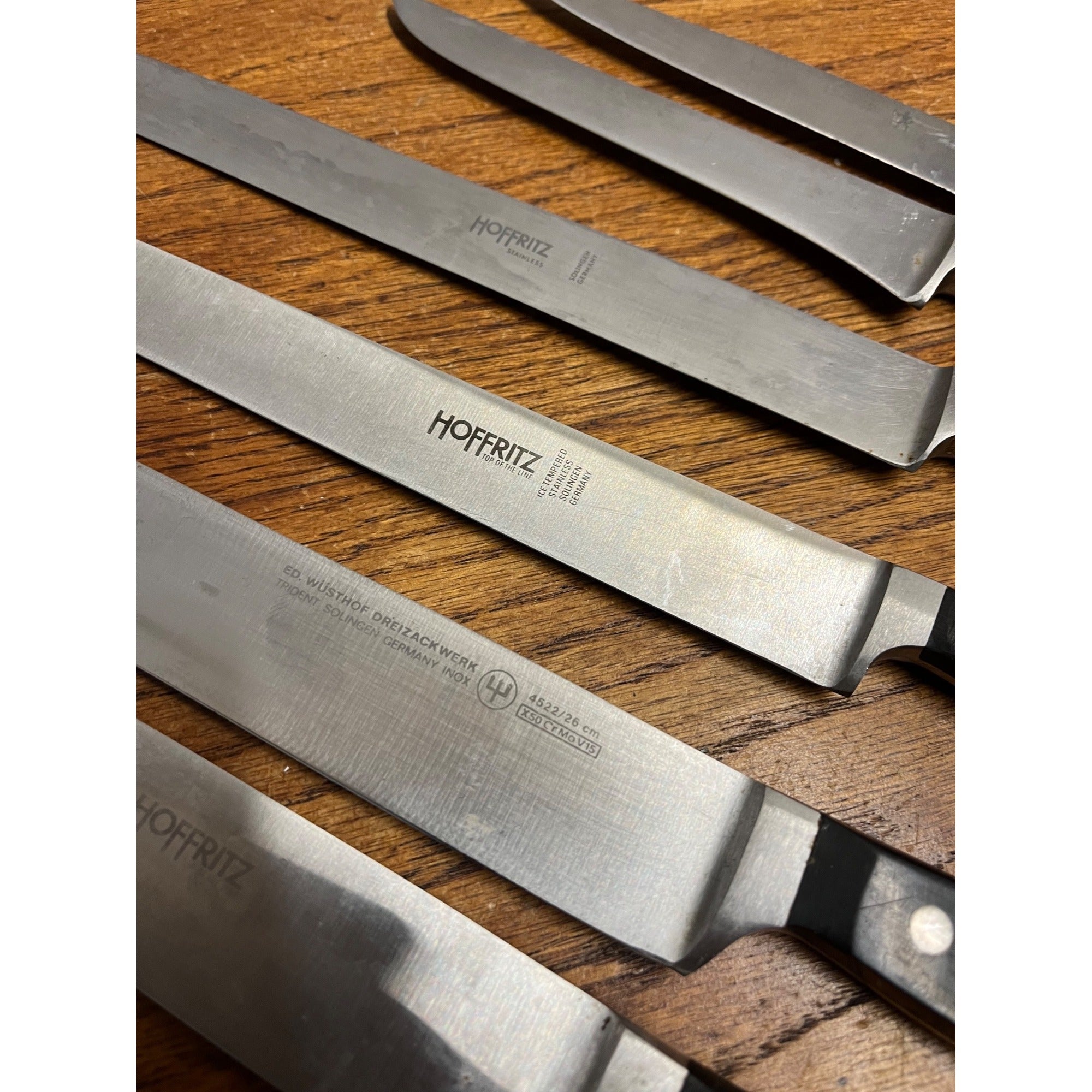Vintage Germany Sabatier Hoffritz Stainless Steel Chef Knife Knives Set Lot (5)